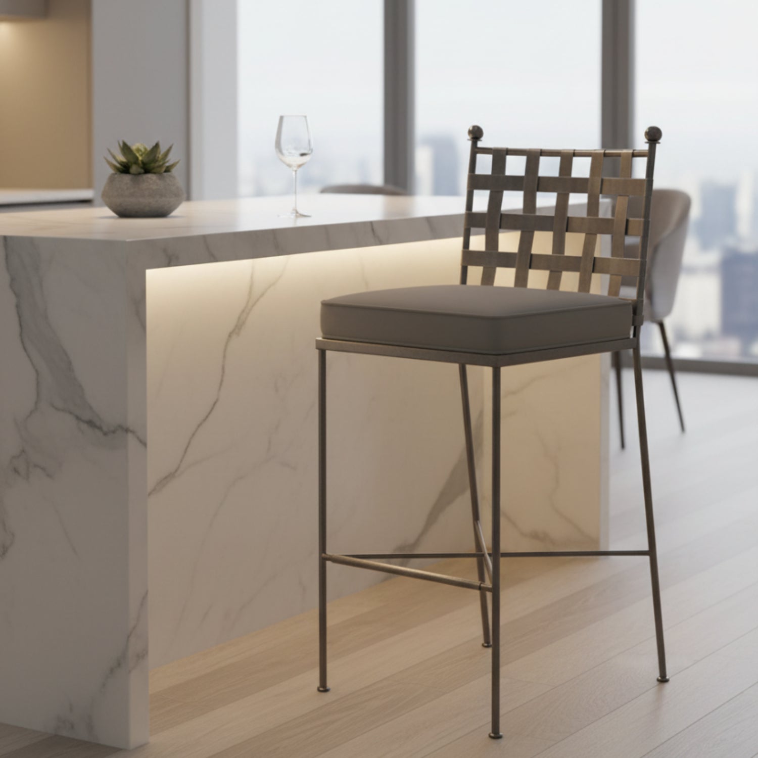 Sunset West Provence Canvas Granite w/Self Welt Outdoor Barstool Set of 2