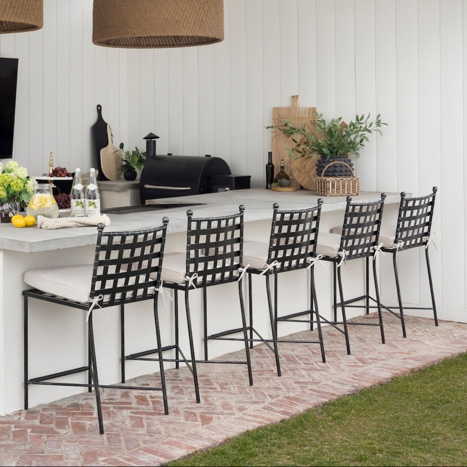 Sunset West Provence Canvas White w/Self Welt Outdoor Barstool Set of 2