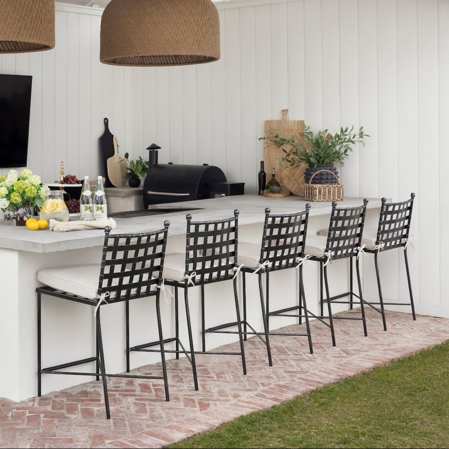 Sunset West Provence Canvas Flax w/Self Welt Outdoor Barstool Set of 2