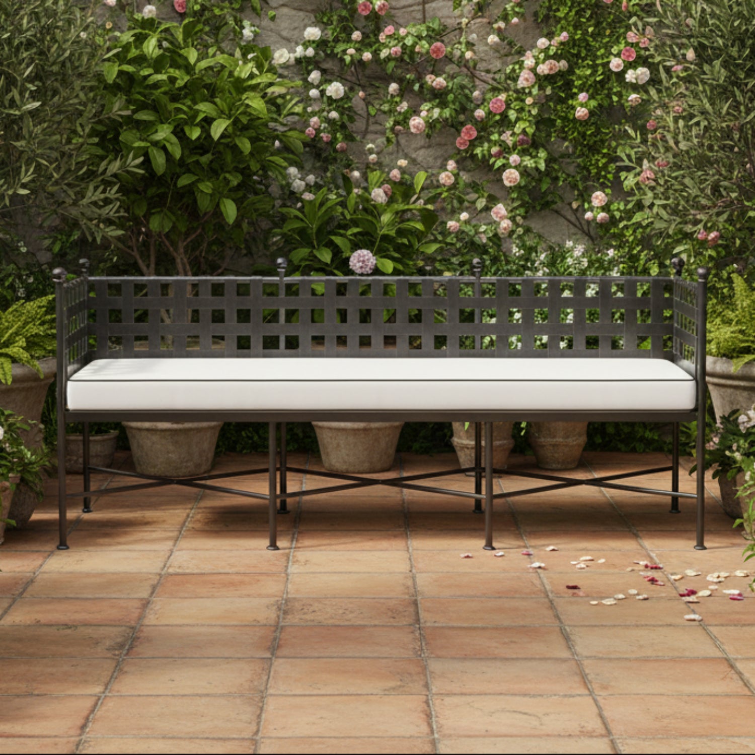 Sunset West Provence Canvas Natural w/Contrast Spectrum Carbon Welt Garden Outdoor Bench