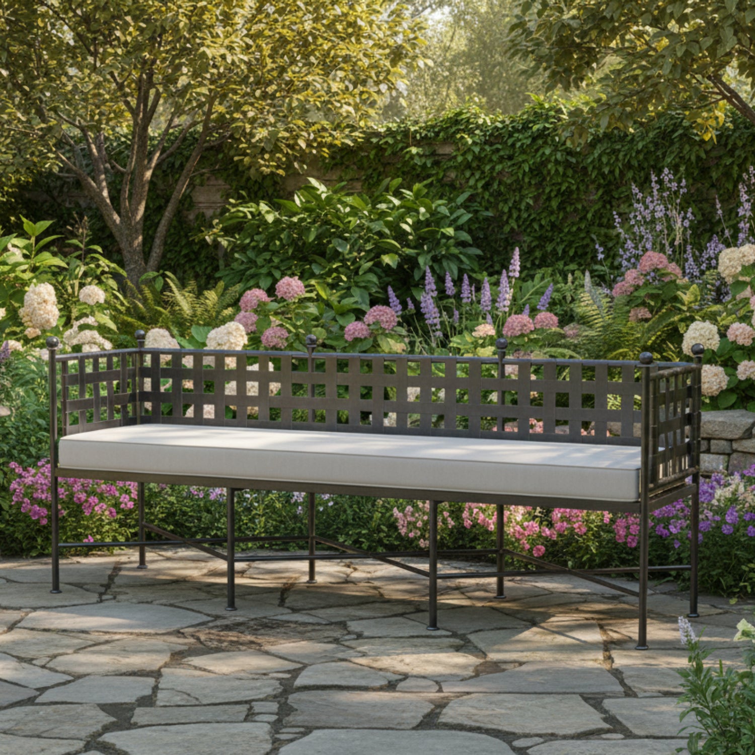 Sunset West Provence Canvas White w/Self Welt Garden Outdoor Bench
