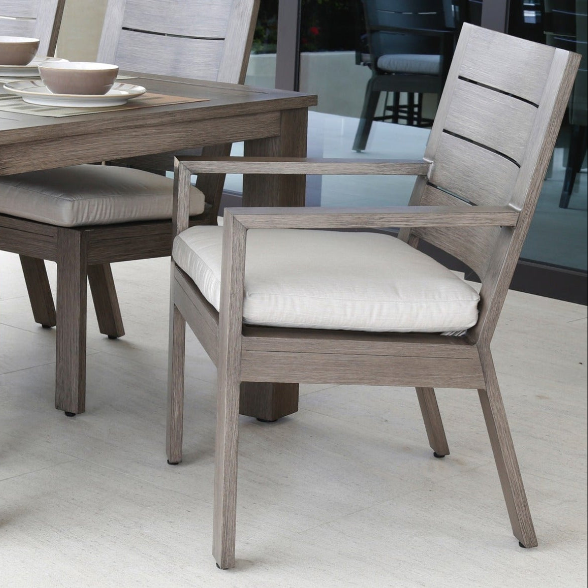 Sunset West Laguna Canvas Flax Outdoor Dining Chair Set of 2