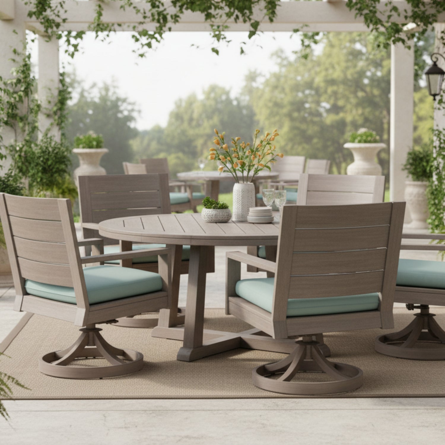 Sunset West Laguna Cast Mist Outdoor Swivel Dining Chair Set of 2