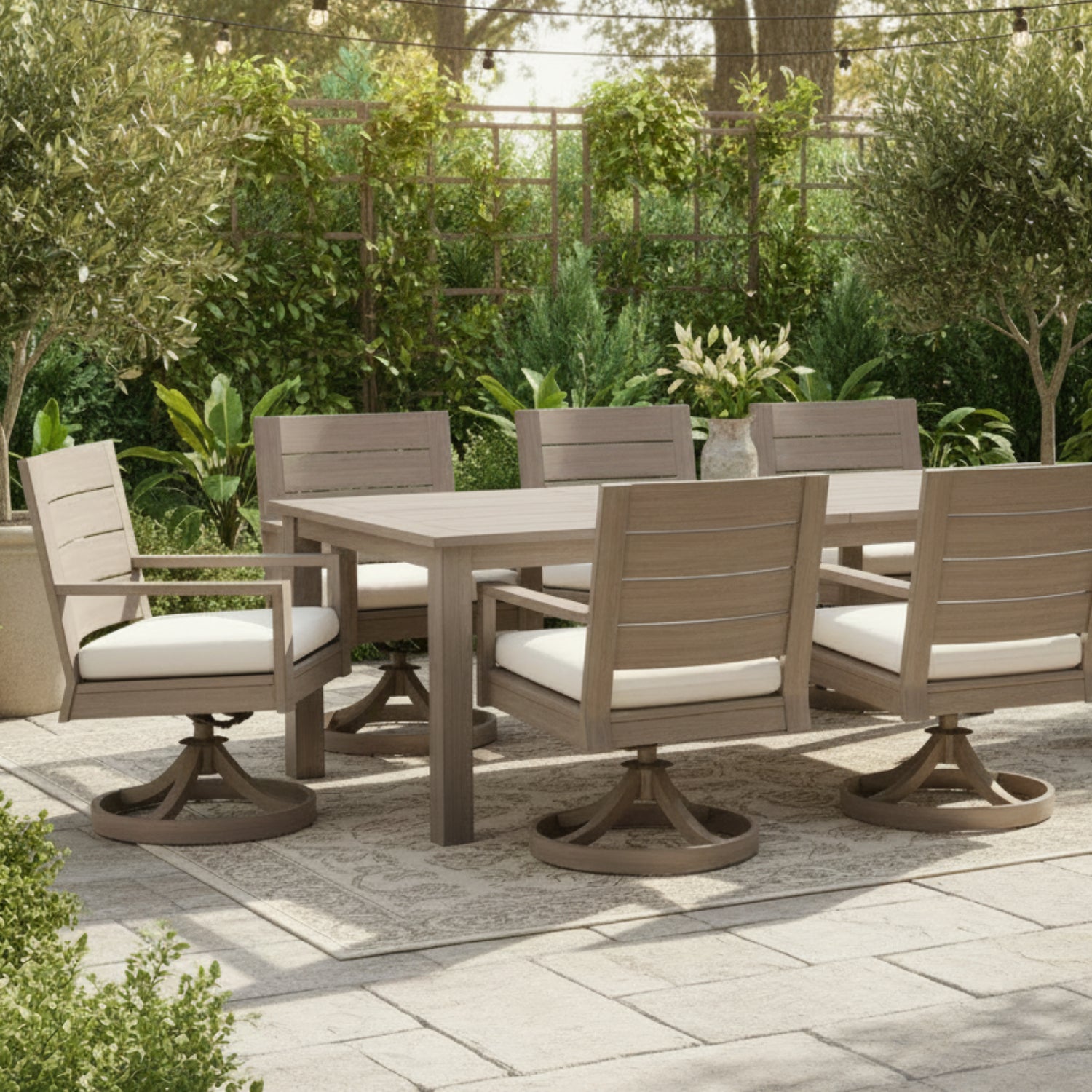 Sunset West Laguna Canvas Natural Outdoor Swivel Dining Chair Set of 2
