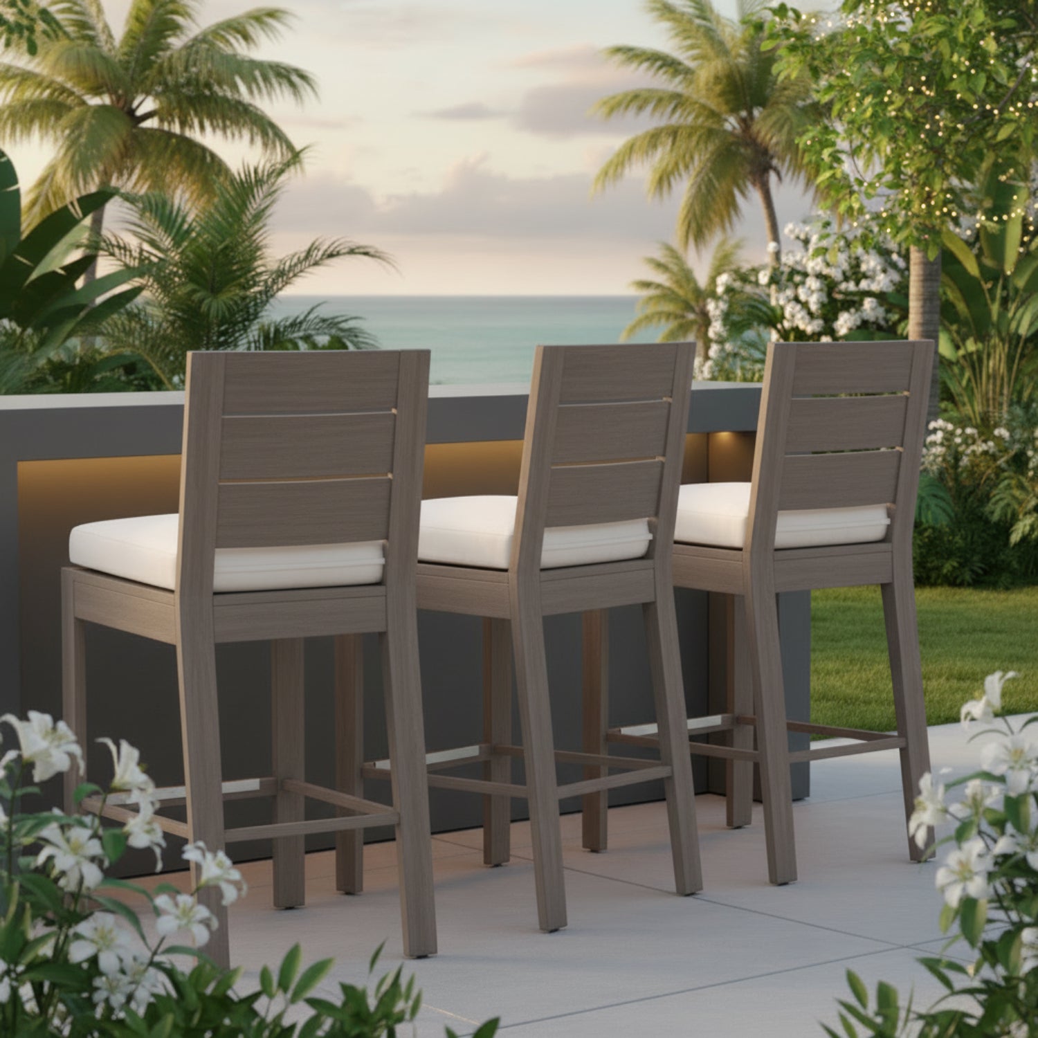 Sunset West Laguna Canvas Natural Outdoor Barstool Set of 2