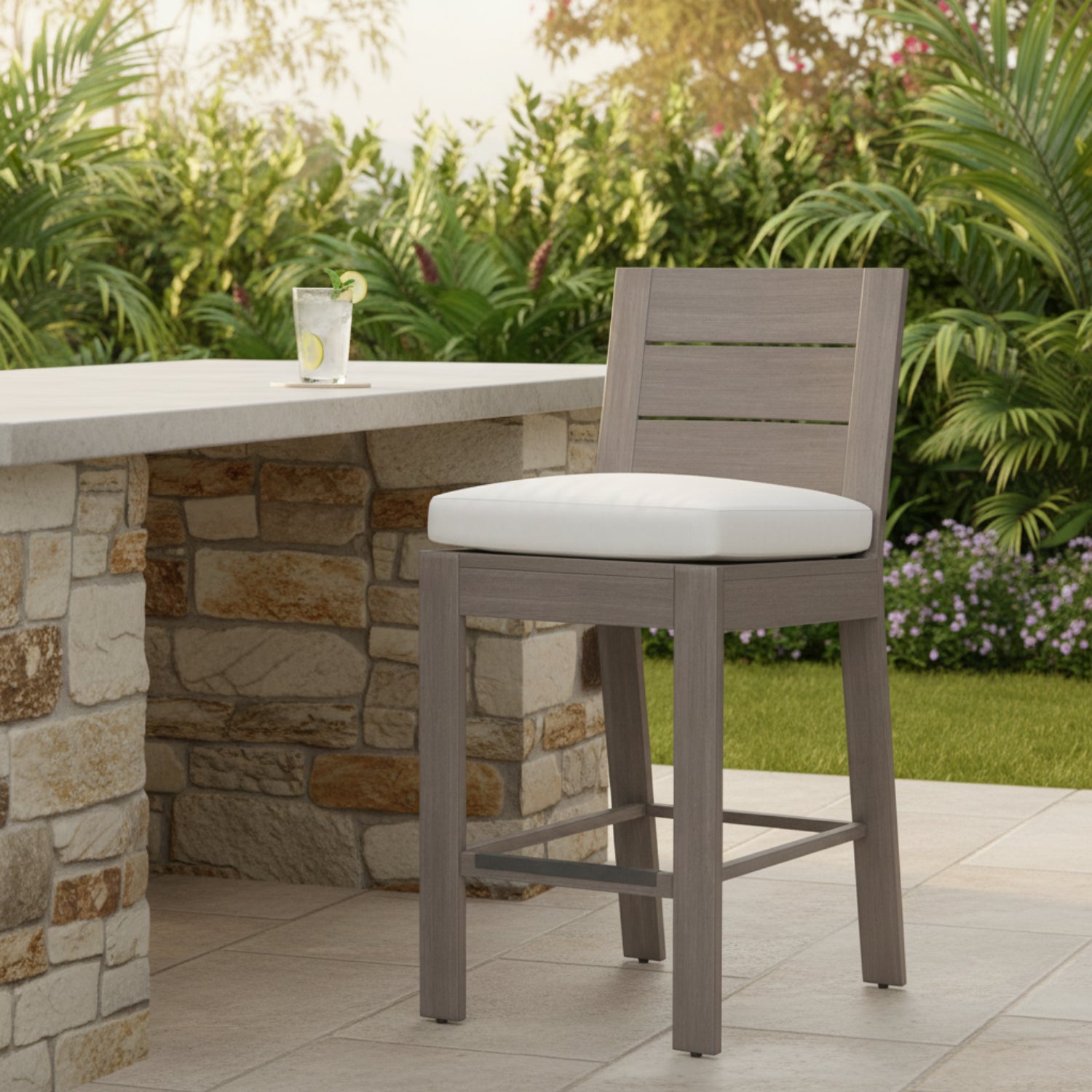 Sunset West Laguna Canvas Flax Outdoor Barstool Set of 2