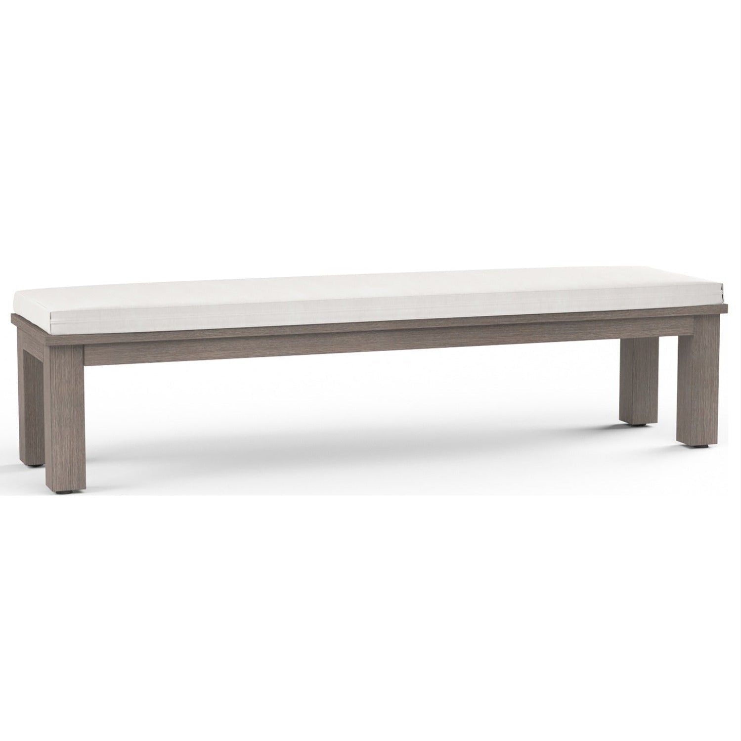 Sunset West Laguna Canvas Flax Outdoor Dining Bench, Aluminum Brushed Driftwood Powdercoat, front view