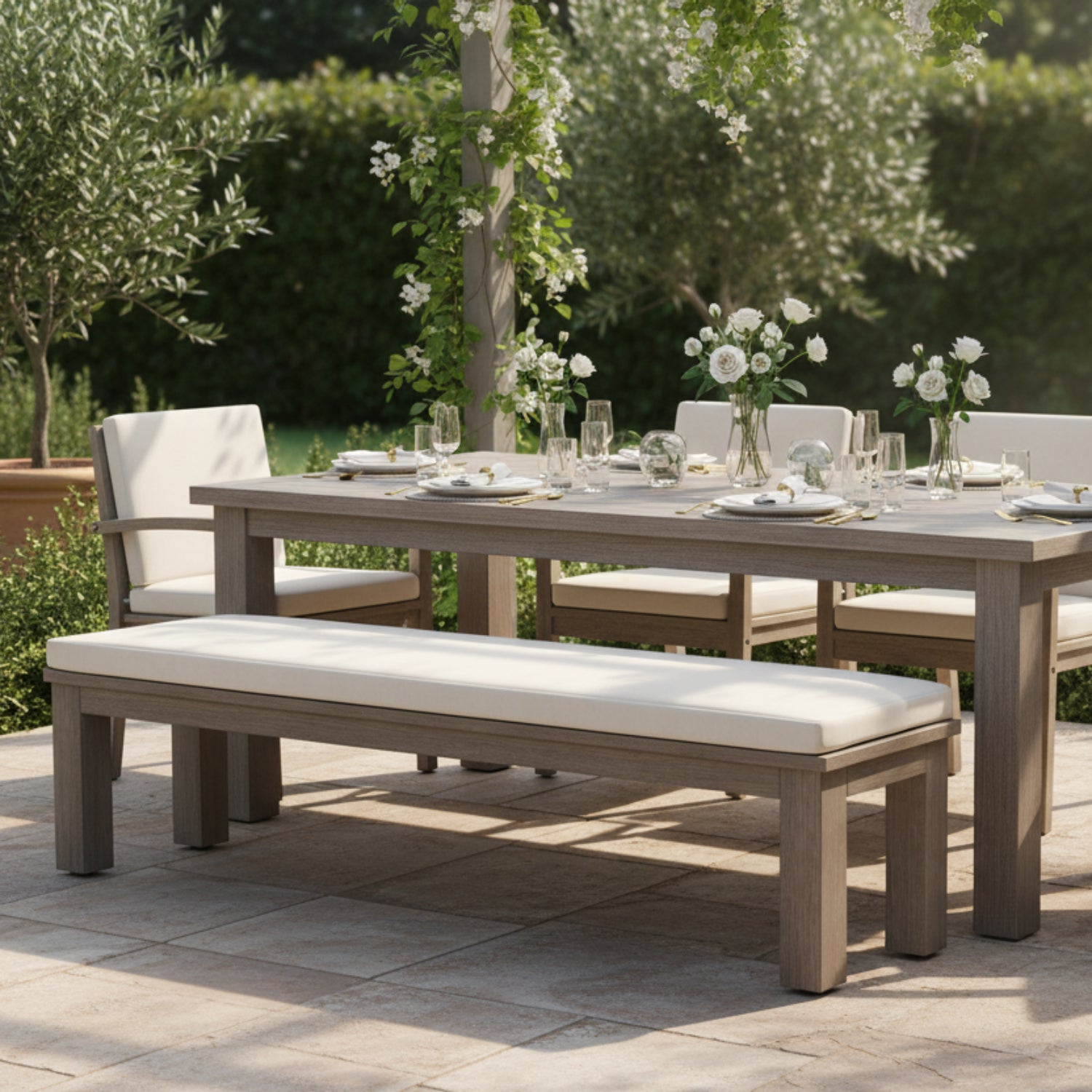 Sunset West Laguna Canvas Natural Outdoor Dining Bench