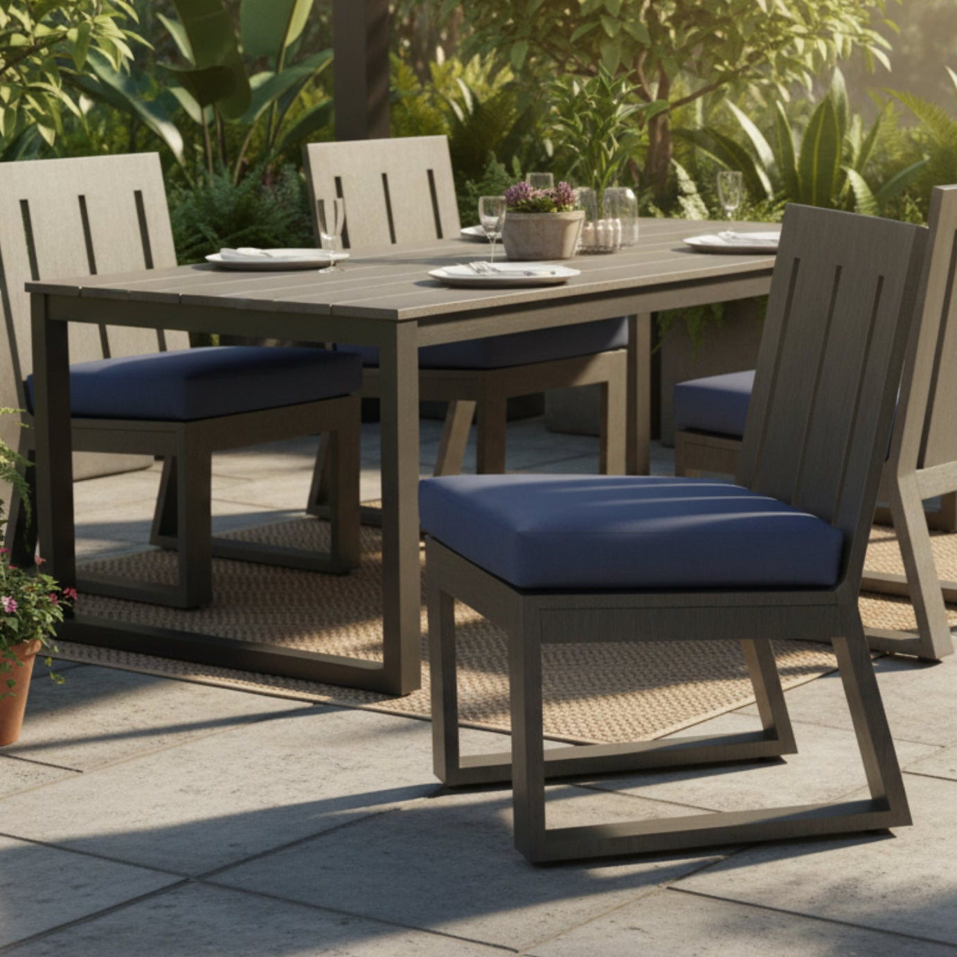 Sunset West Redondo Spectrum Indigo Outdoor Armless Dining Chair Set of 2