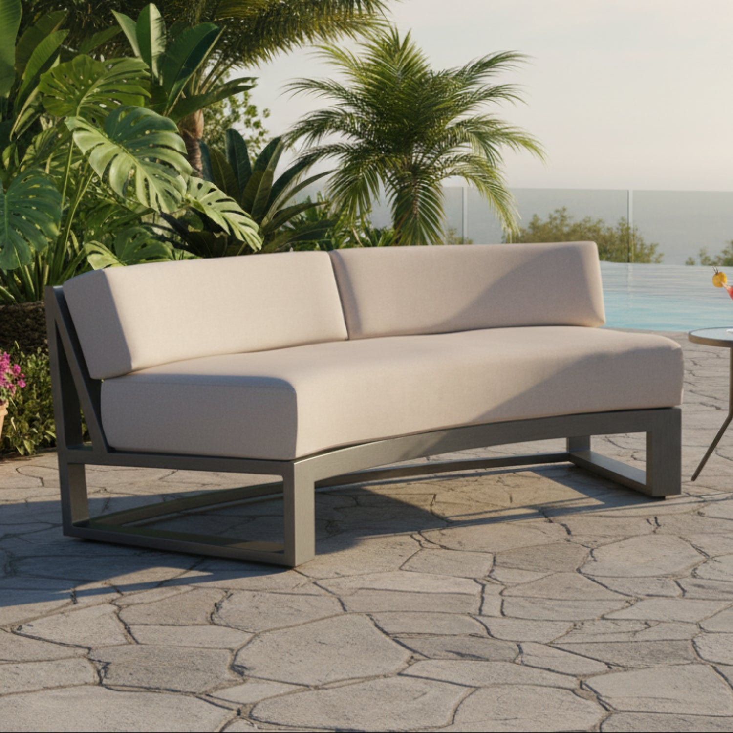 Sunset West Redondo Curved Canvas Natural Curved Outdoor Sofa