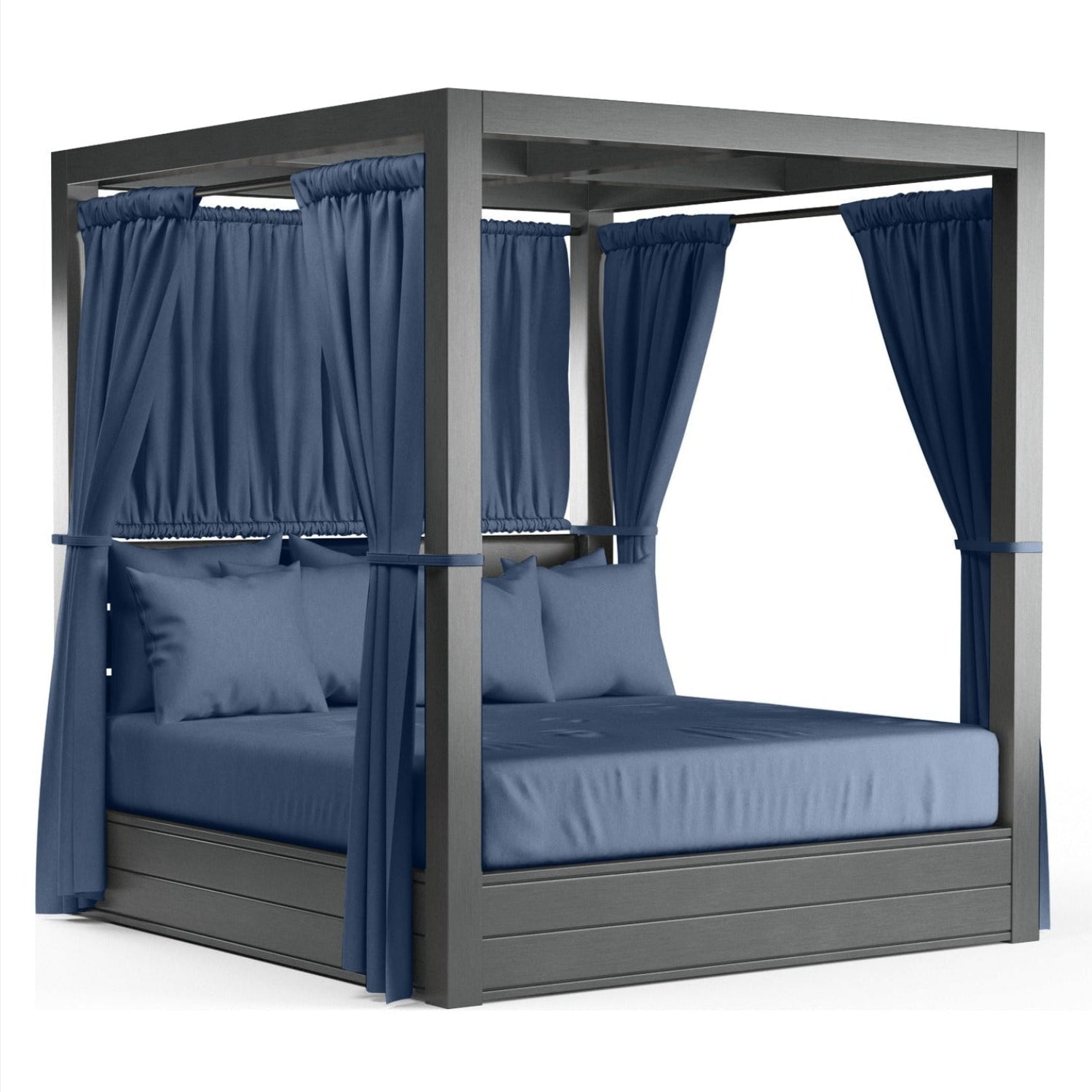 Sunset West Redondo Resort King outdoor daybed in Slate aluminum with Spectrum Indigo canopy, front view