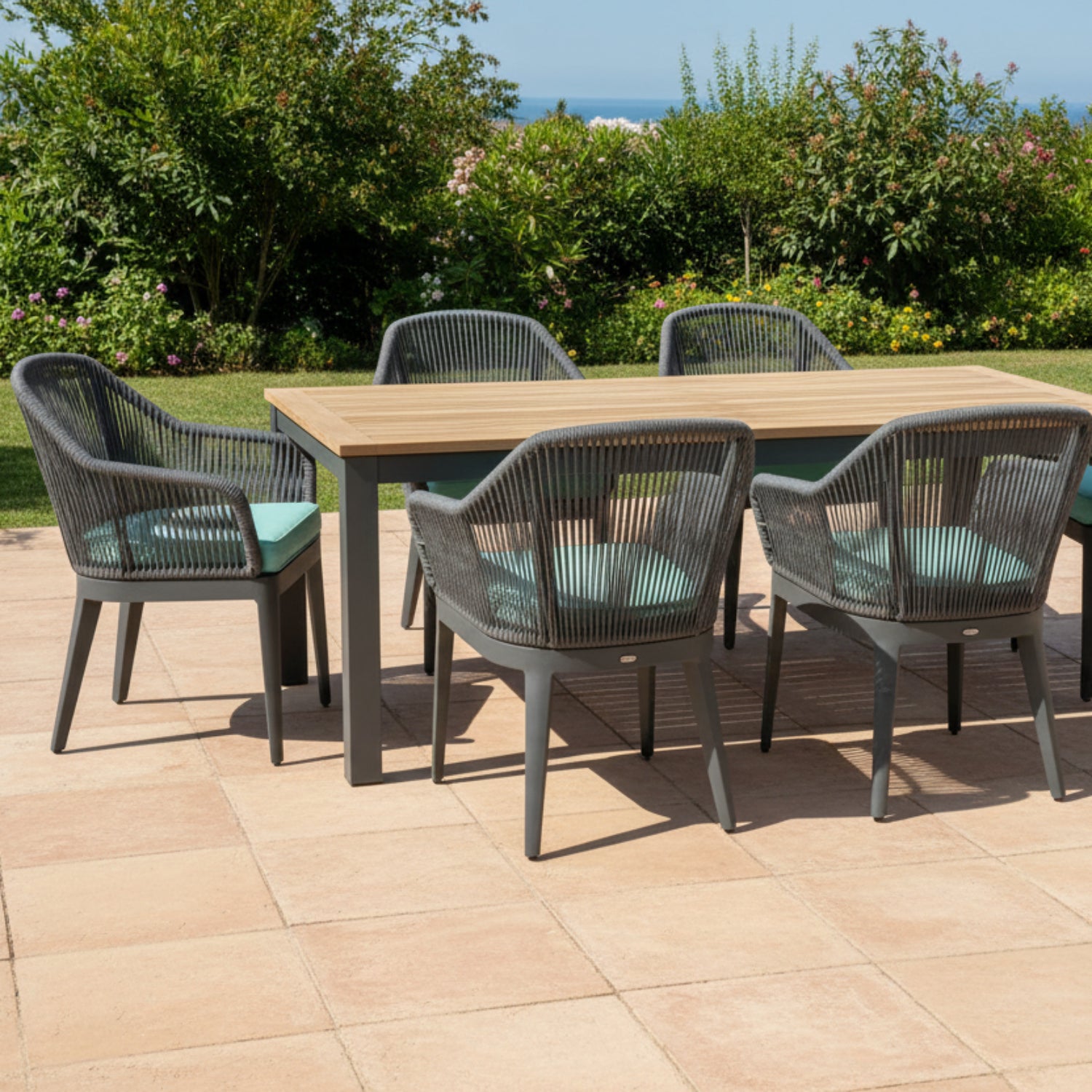 Sunset West Milano Dupione Celeste w/Self Welt Outdoor Dining Chair Set of 2