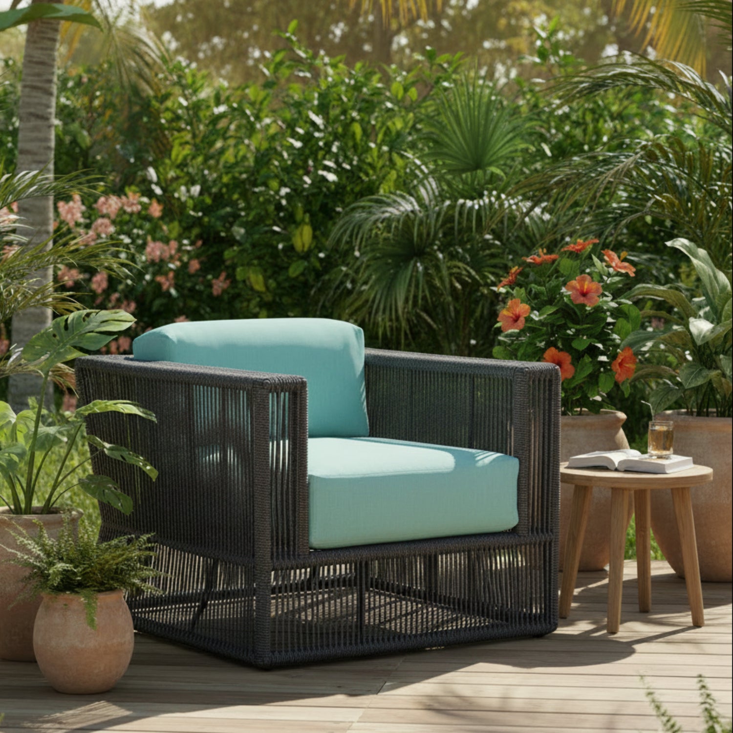 Sunset West Milano Dupione Celeste w/Self Welt Outdoor Club Chair