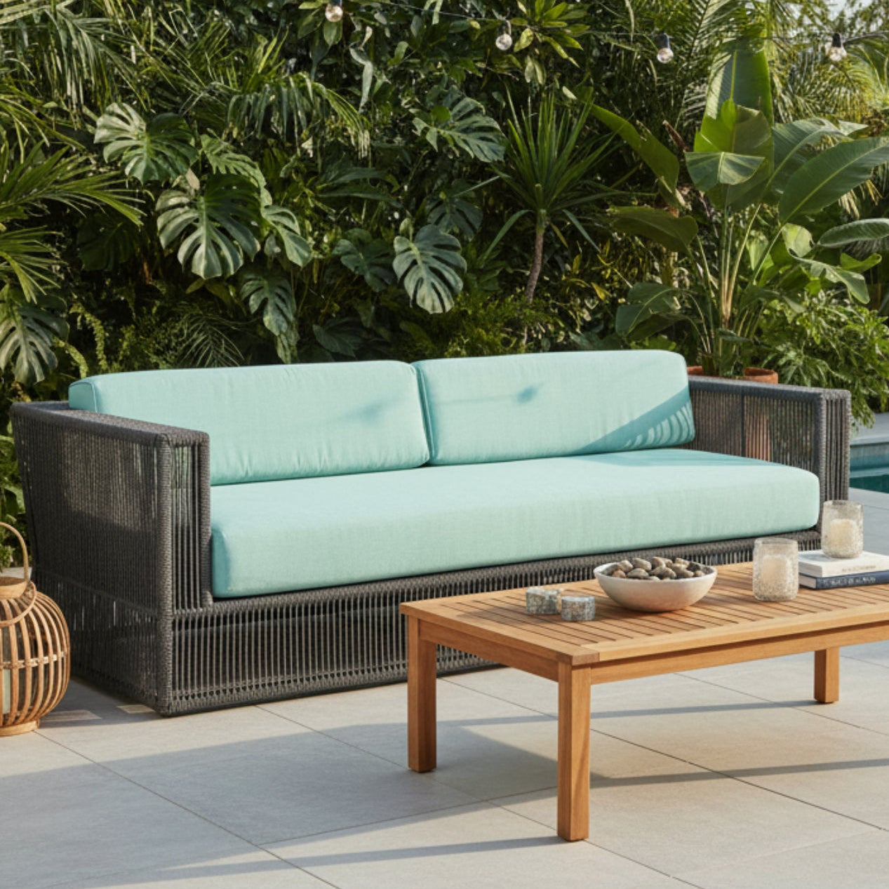 Sunset West Milano Dupione Celeste w/Self Welt Outdoor Sofa