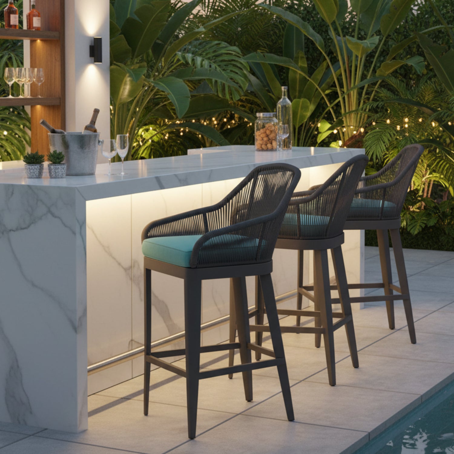 Sunset West Milano Dupione Celeste w/Self Welt Outdoor Barstool