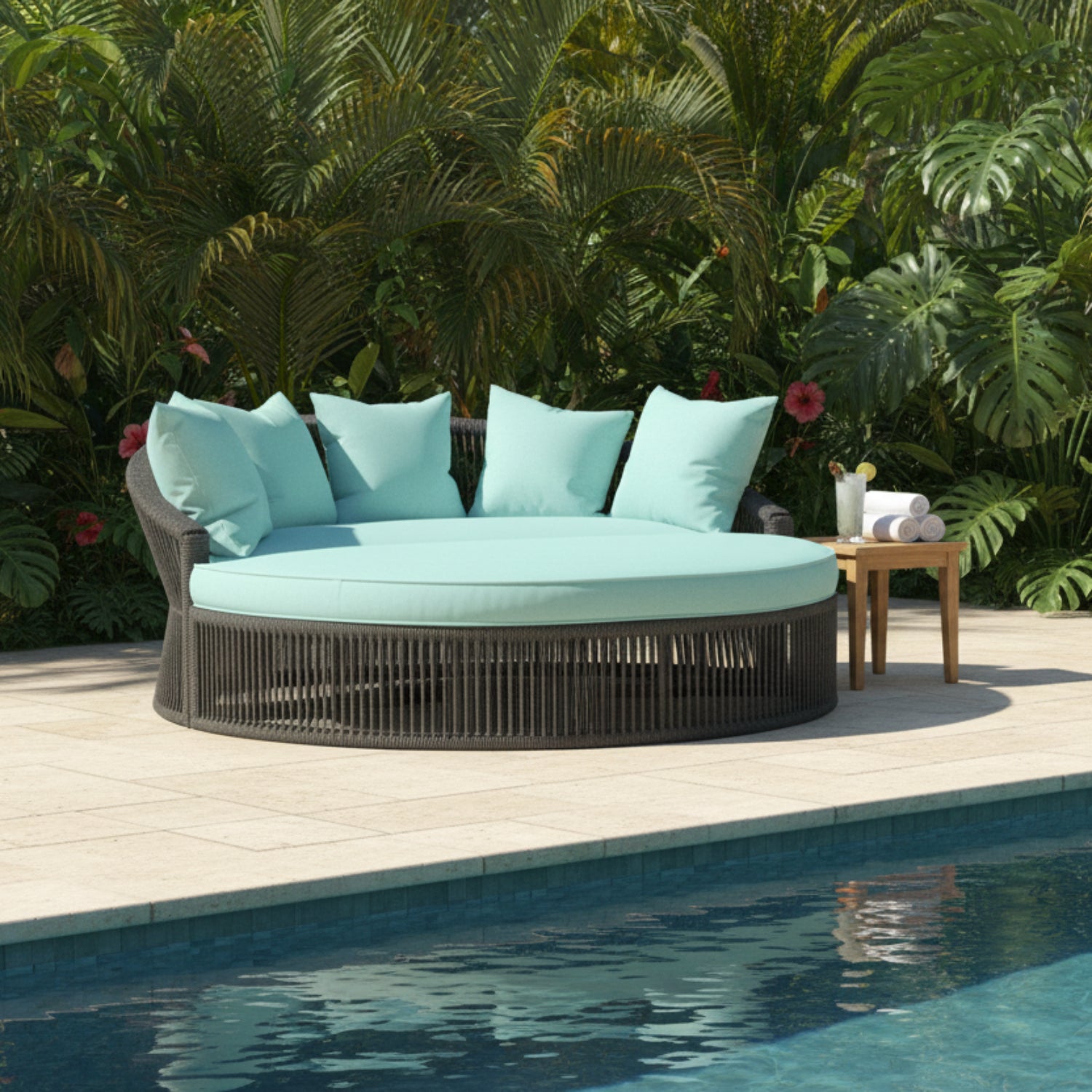 Sunset West Milano Dupione Celeste w/Self Welt Outdoor Daybed