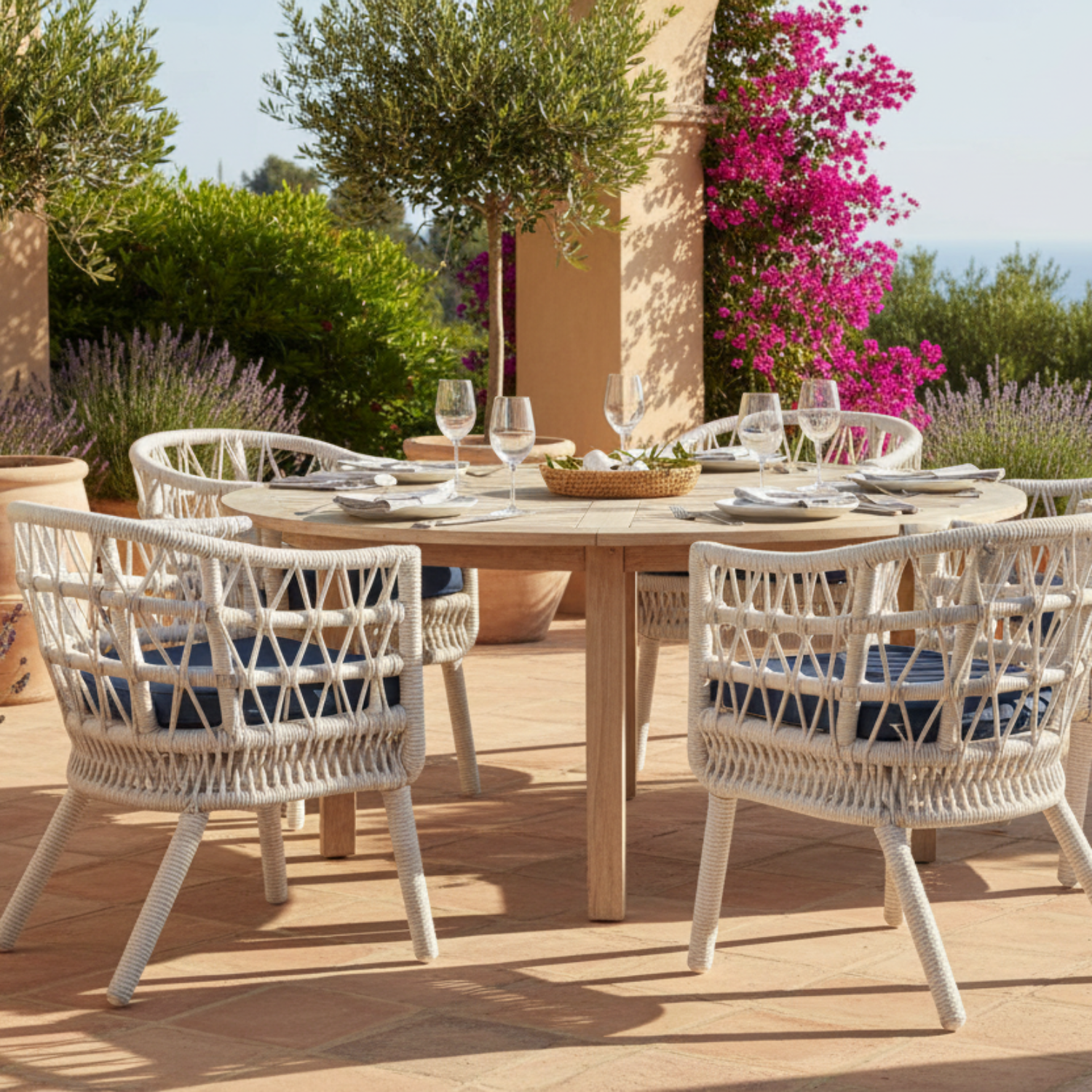 Sunset West Dana Rope Spectrum Indigo w/Self Welt Outdoor Dining Chair