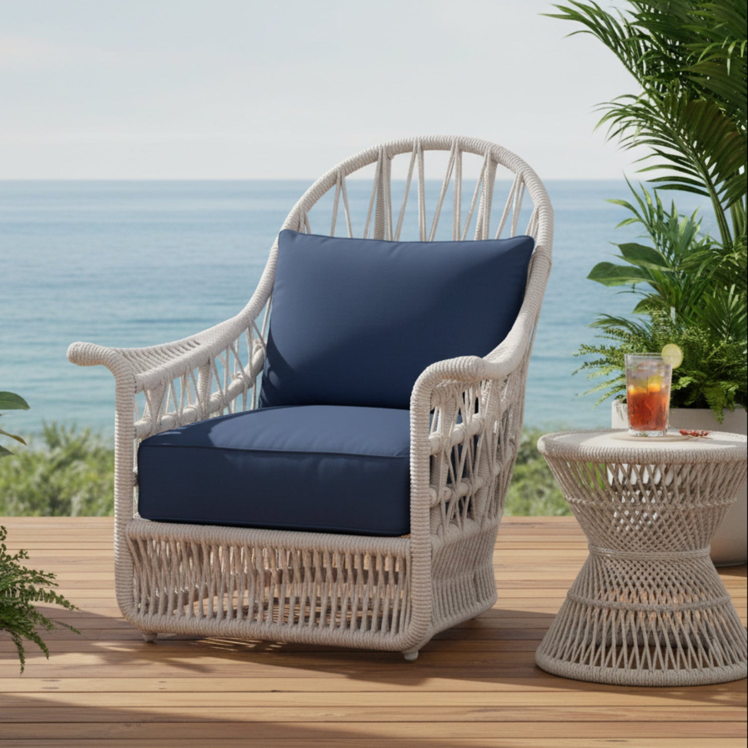Sunset West Dana Rope Spectrum Indigo w/Self Welt Wing Outdoor Chair