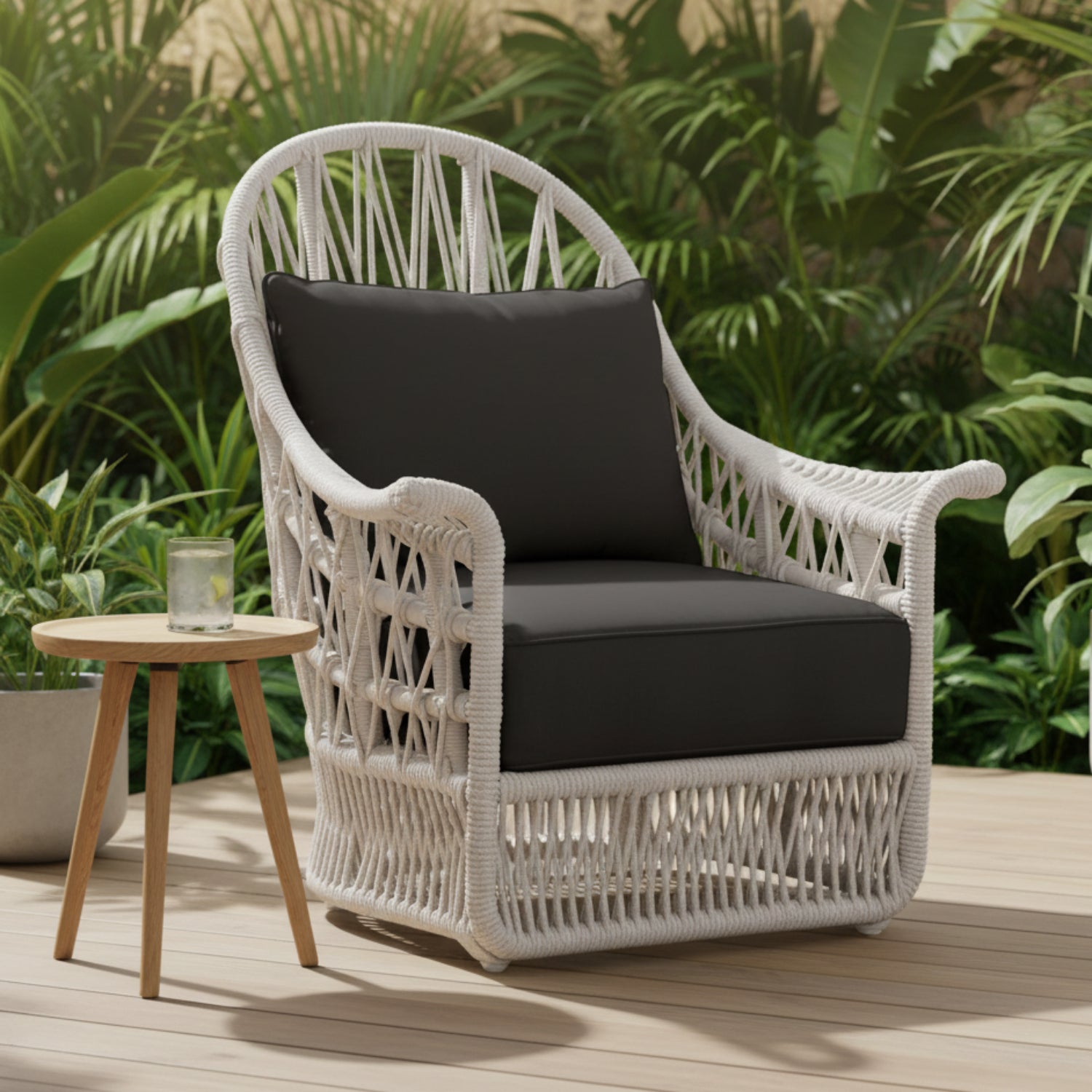 Sunset West Dana Rope Spectrum Carbon w/Self Welt Wing Outdoor Chair