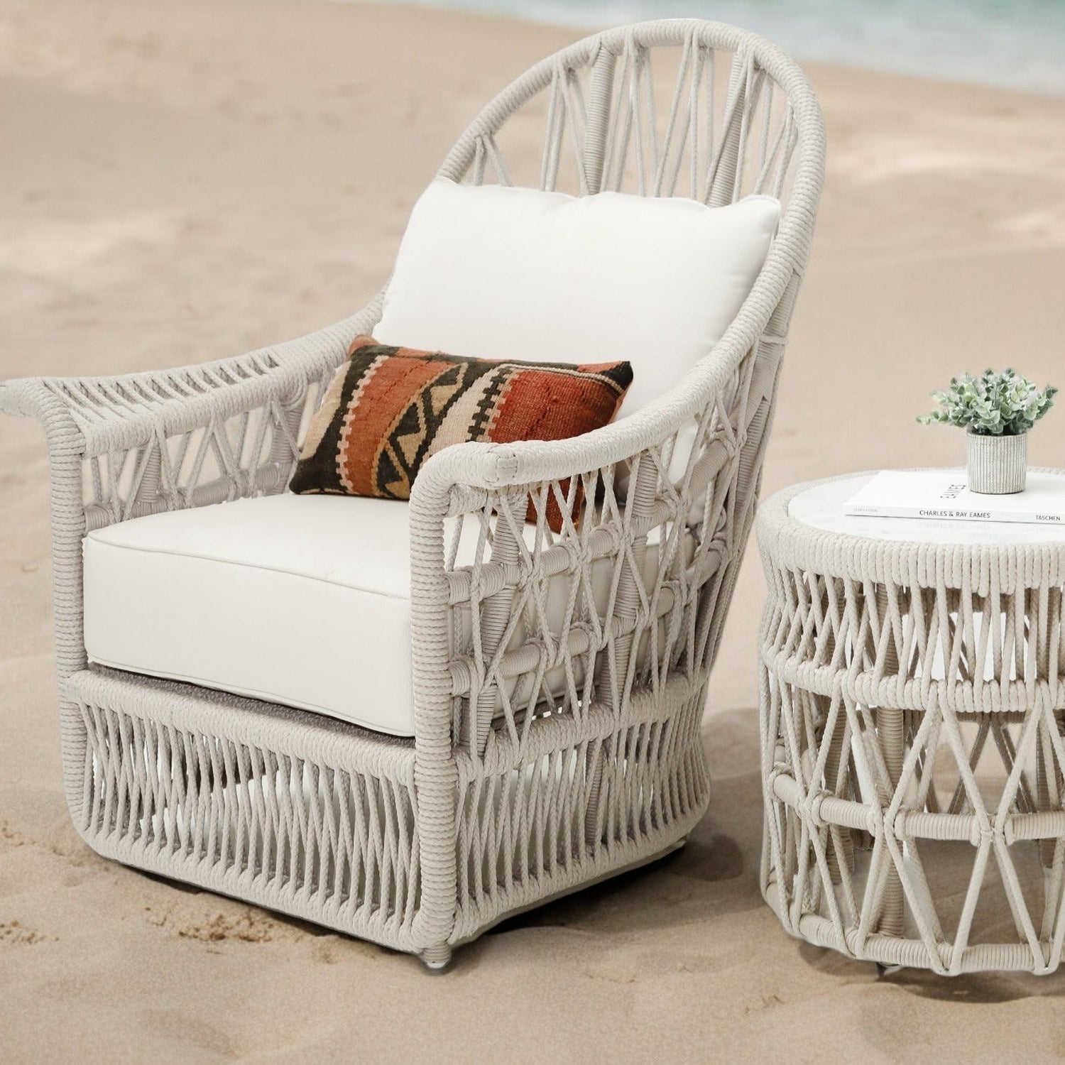 Sunset West Dana Rope Linen Canvas w/Self Welt Wing Outdoor Chair