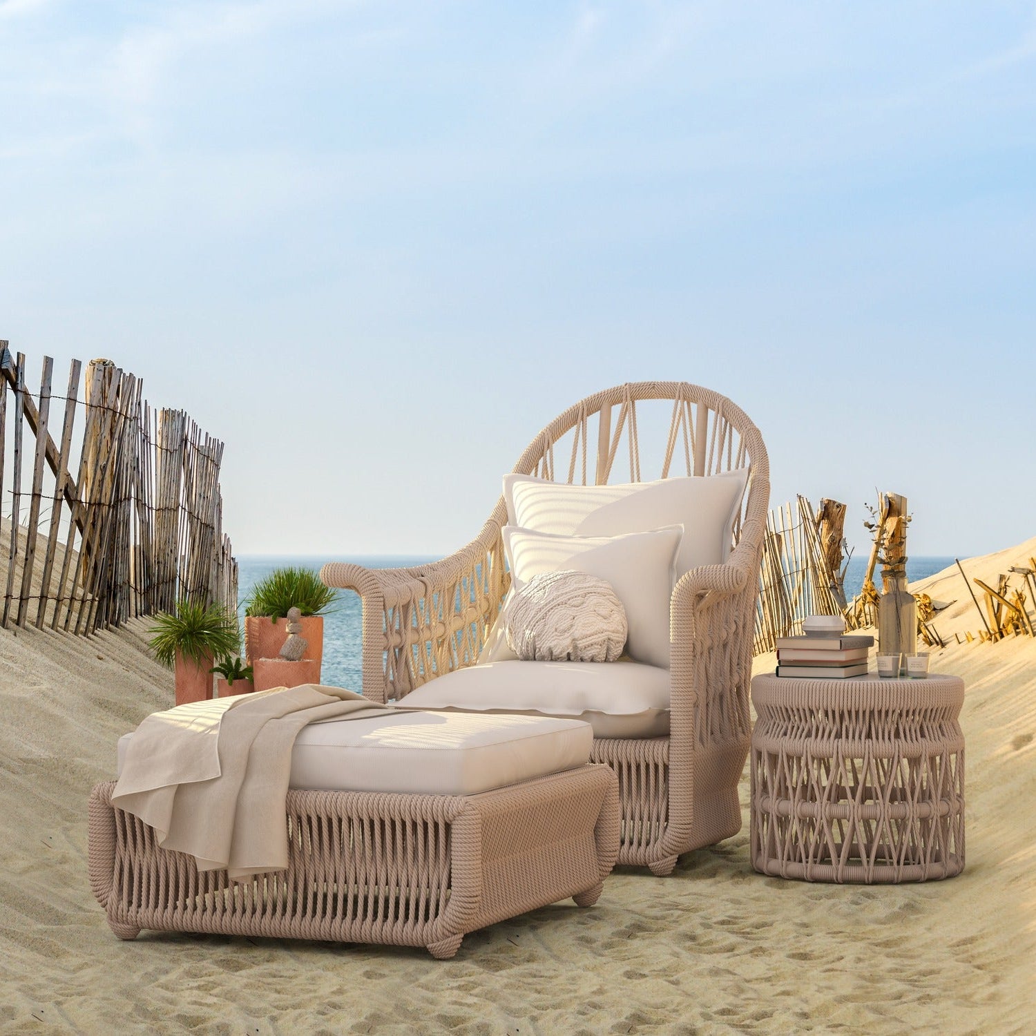 Sunset West Dana Rope Linen Canvas w/Self Welt Wing Outdoor Chair