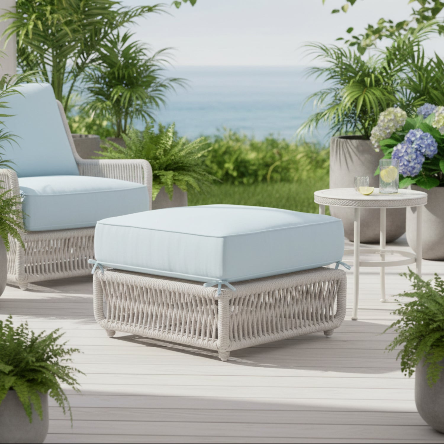 Sunset West Dana Rope Canvas Skyline w/Self Welt Outdoor Ottoman