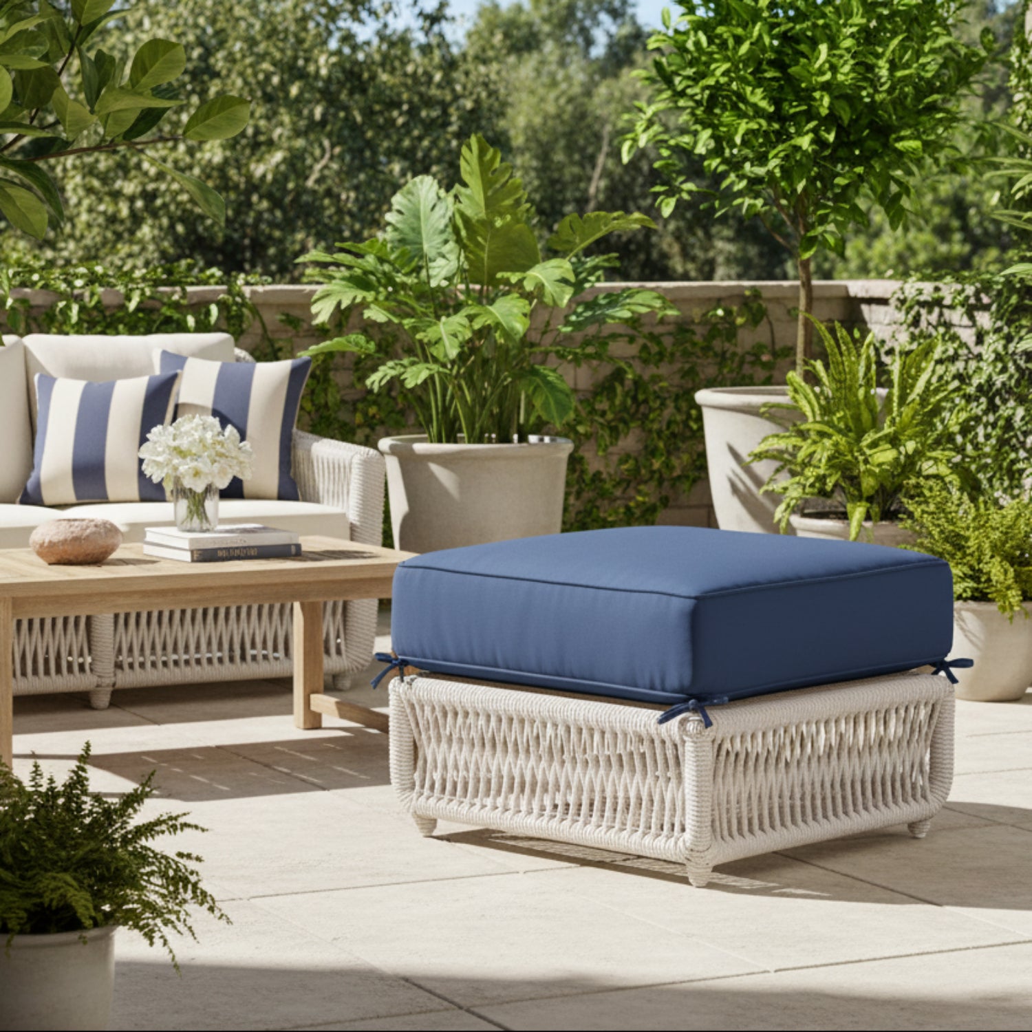 Sunset West Dana Rope Spectrum Indigo w/Self Welt Outdoor Ottoman