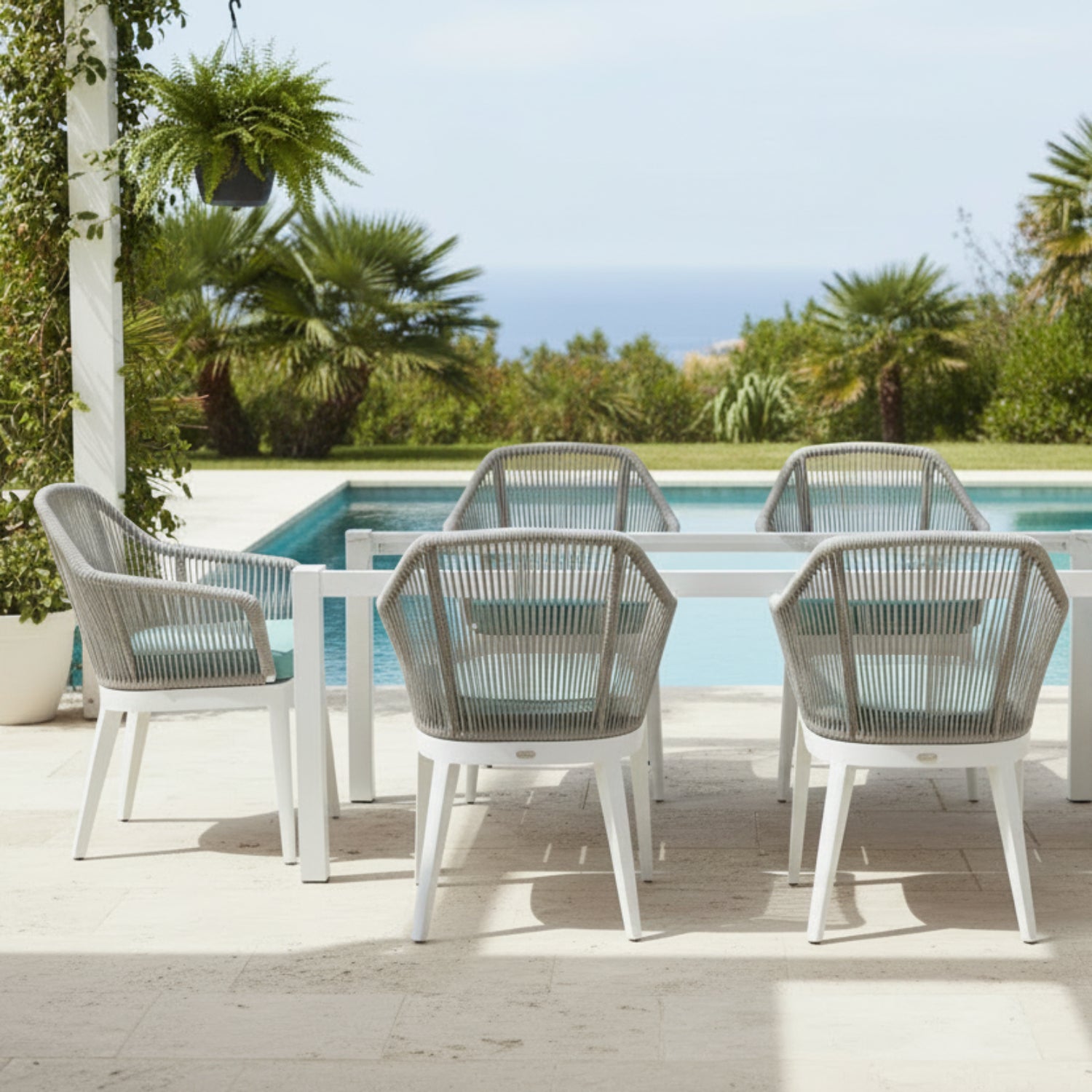 Sunset West Miami Dupione Celeste w/Self Welt Outdoor Dining Chair Set of 2