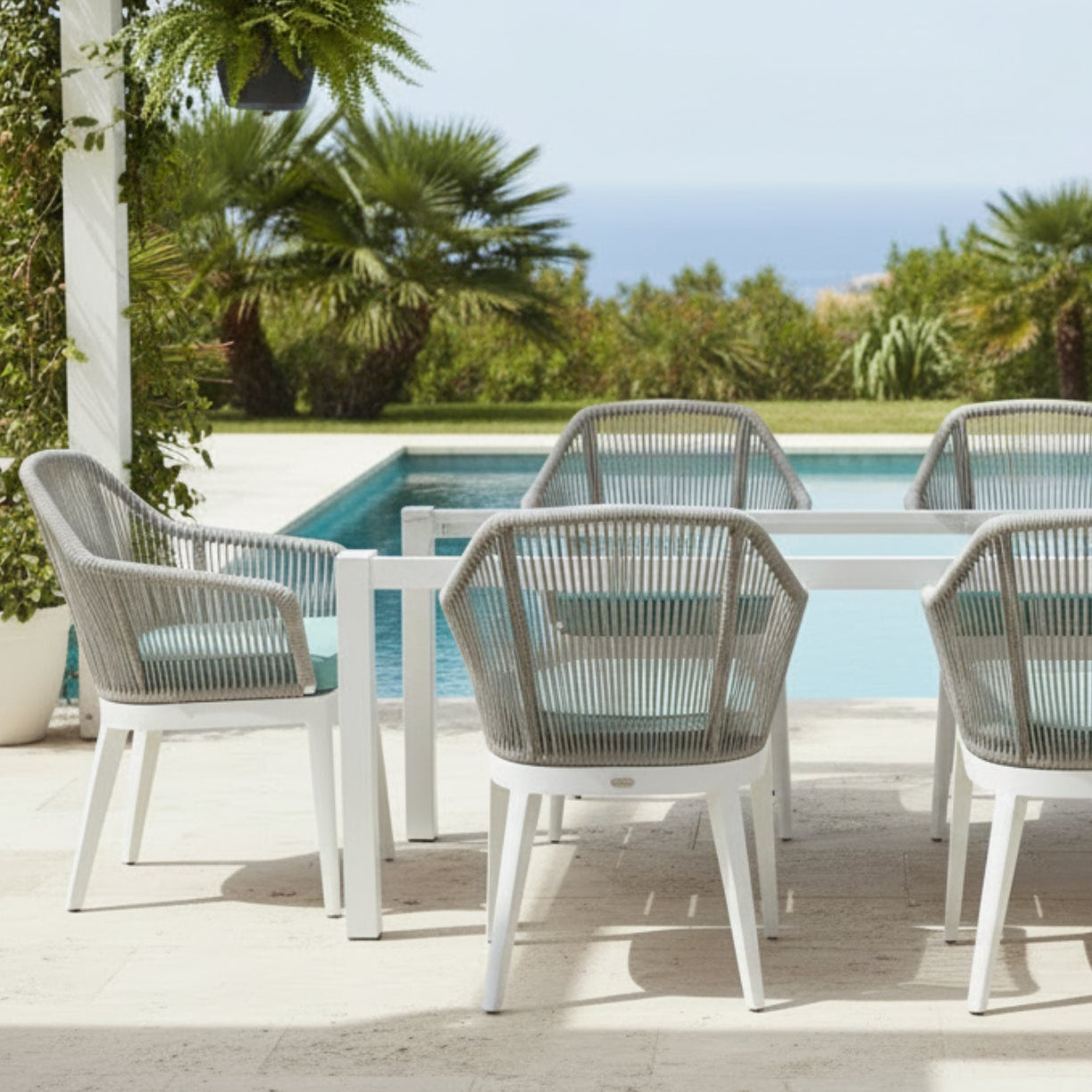 Sunset West Miami Dupione Celeste w/Self Welt Outdoor Dining Chair Set of 2, front view