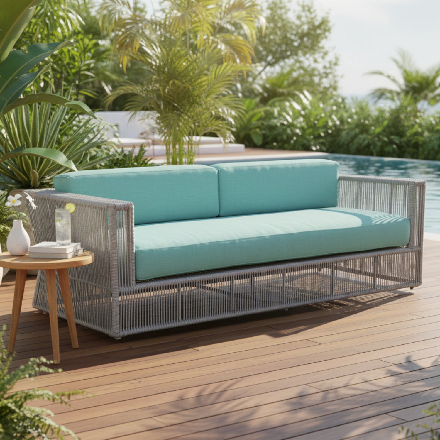Sunset West Miami Dupione Celeste w/Self Welt Outdoor Sofa