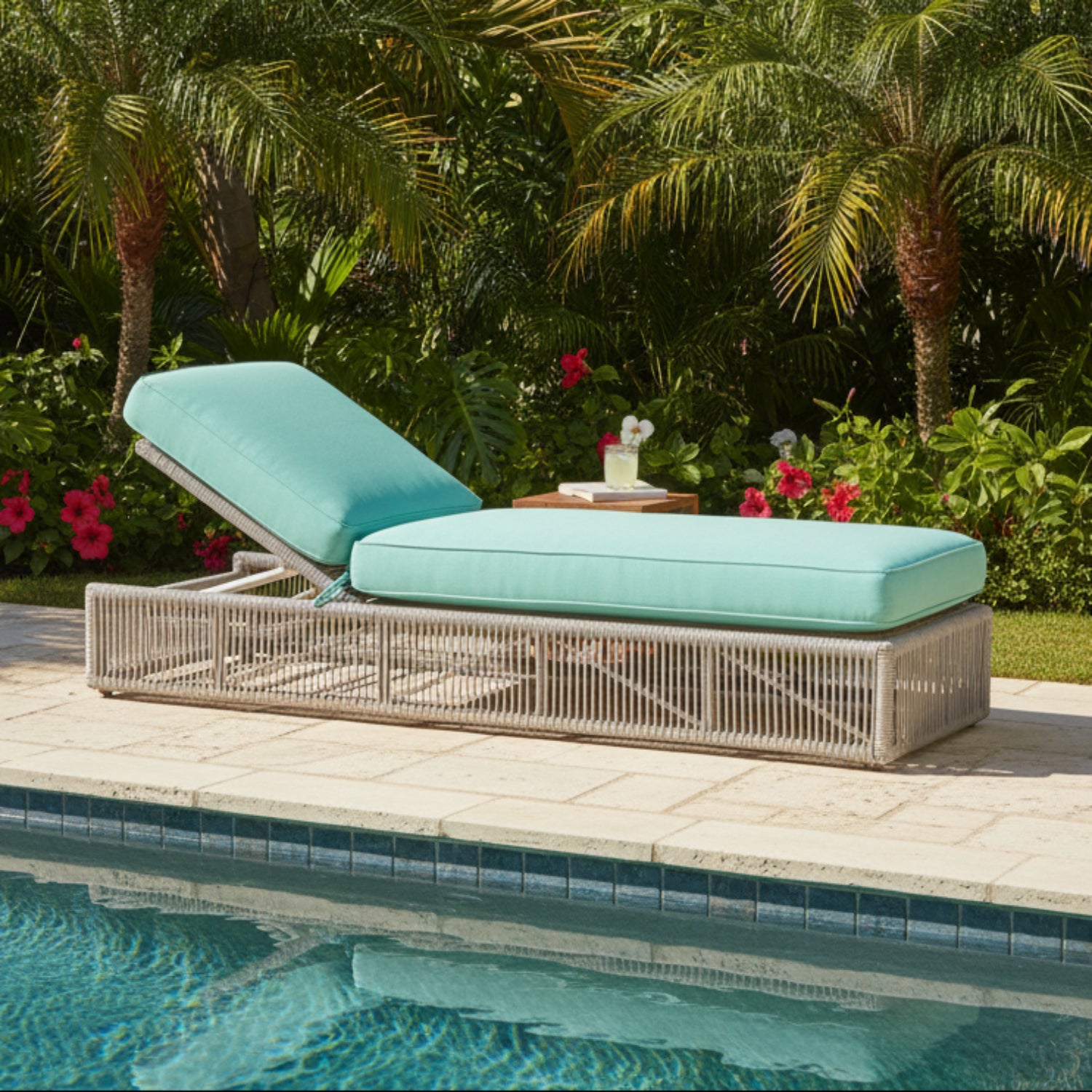 Sunset West Miami Dupione Celeste w/Self Welt Outdoor Adjustable Chaise