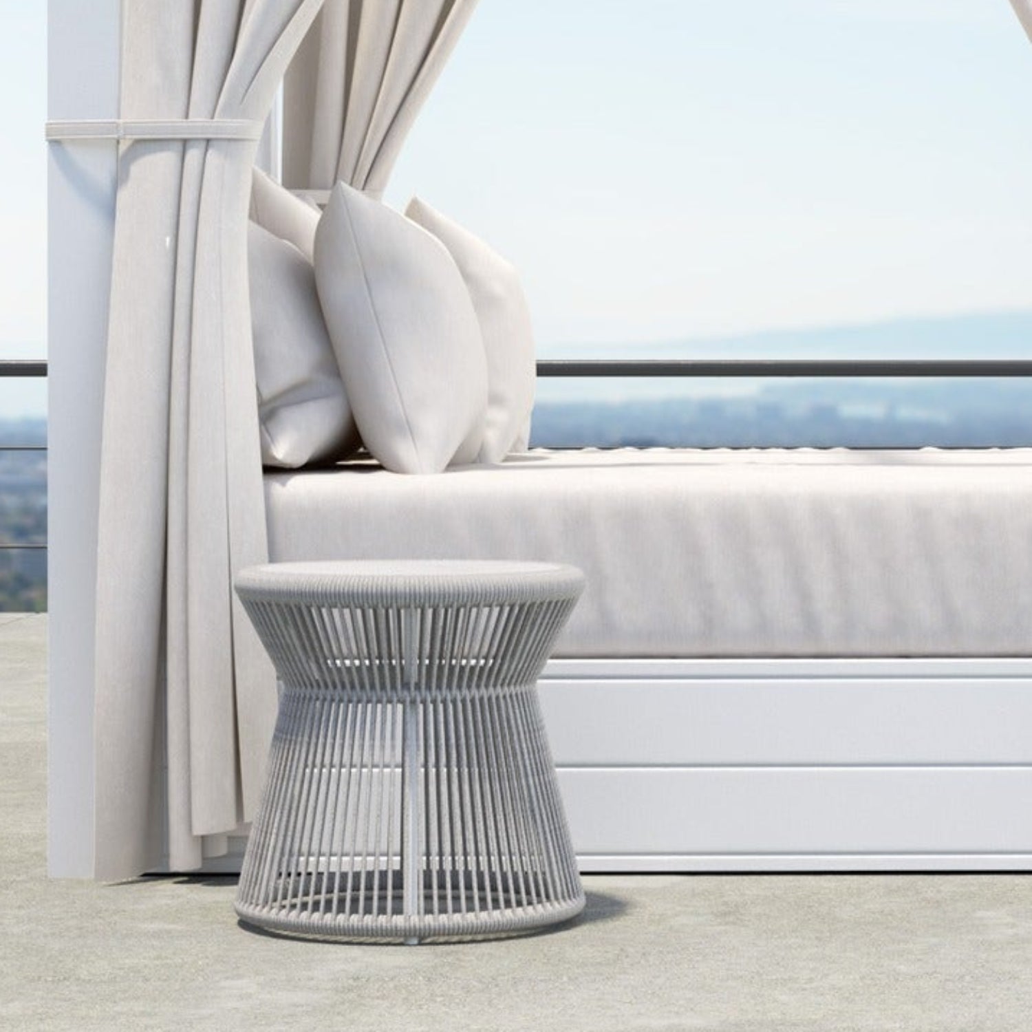 Sunset West Miami Honed Carrara Marble Top Outdoor End Table Set of 2