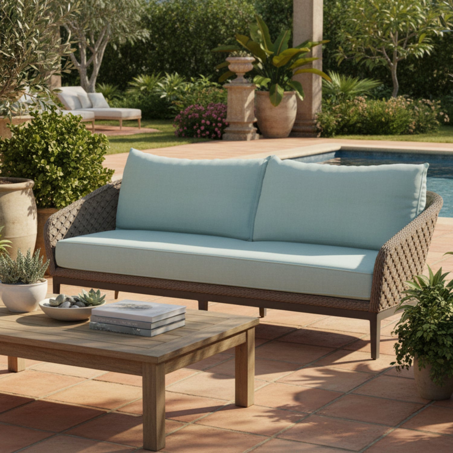 Sunset West Marbella Dupione Celeste Outdoor Sofa
