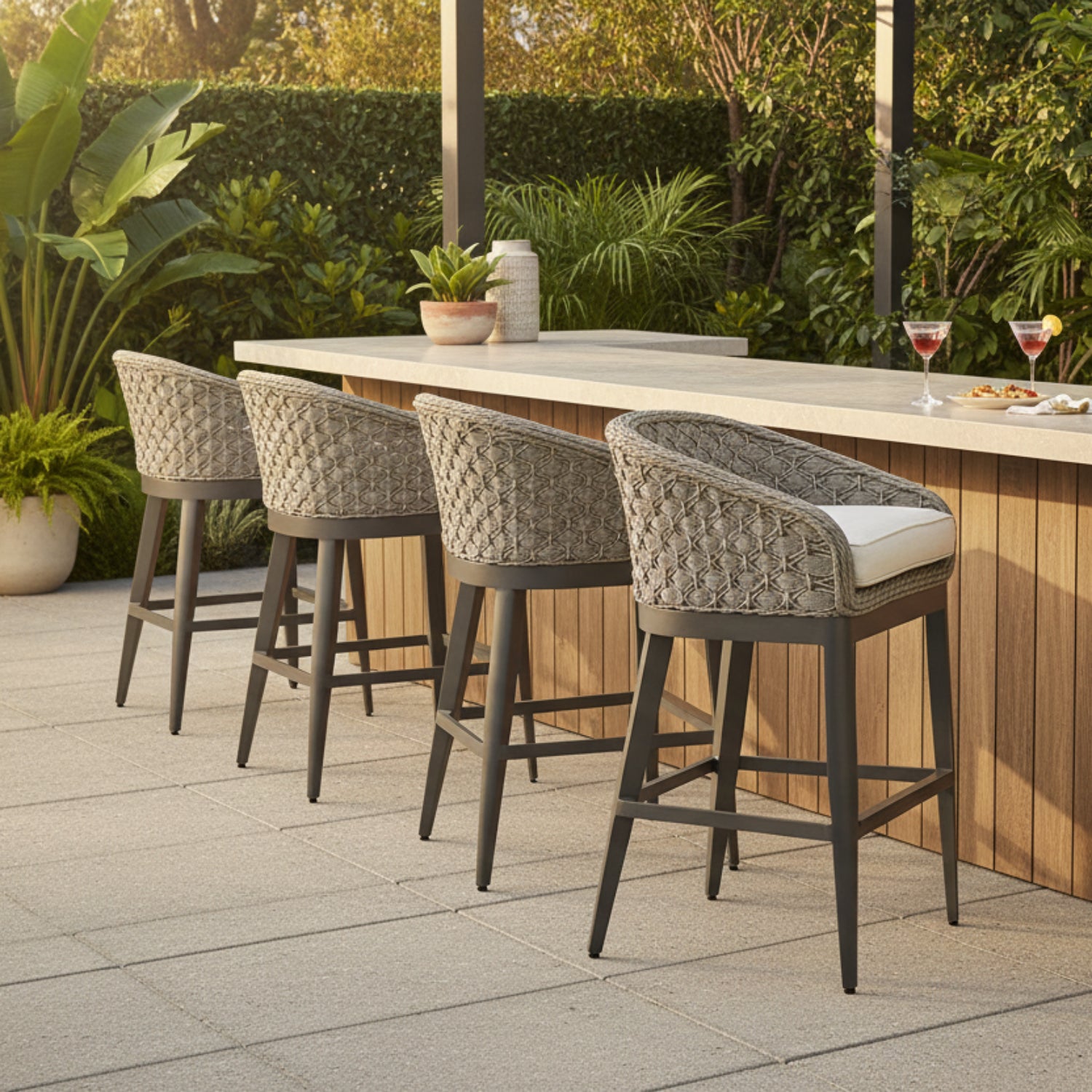 Sunset West Marbella Echo Ash w/Self Welt Outdoor Barstool