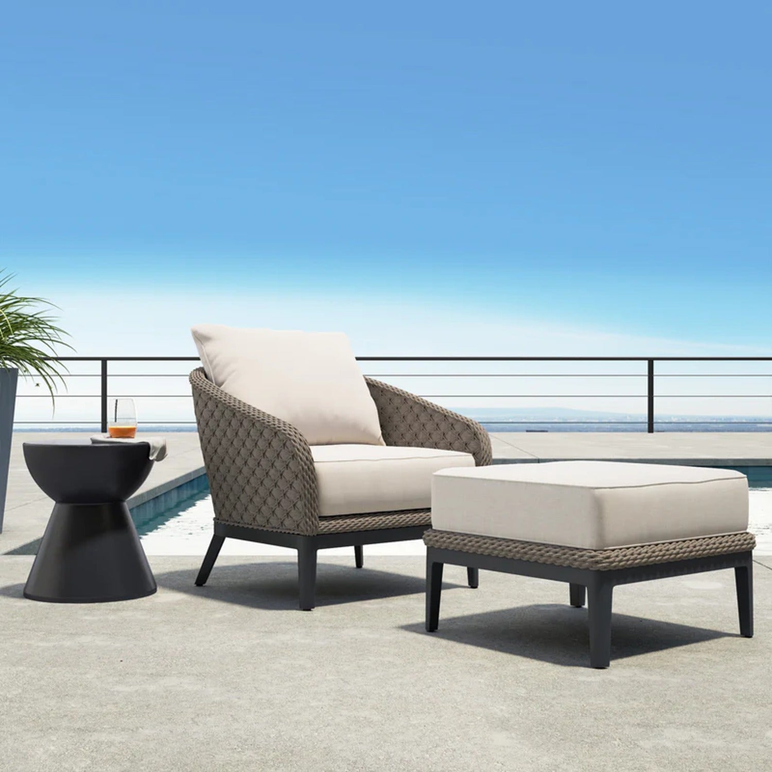 Sunset West Marbella Echo Ash w/Self Welt Outdoor Ottoman