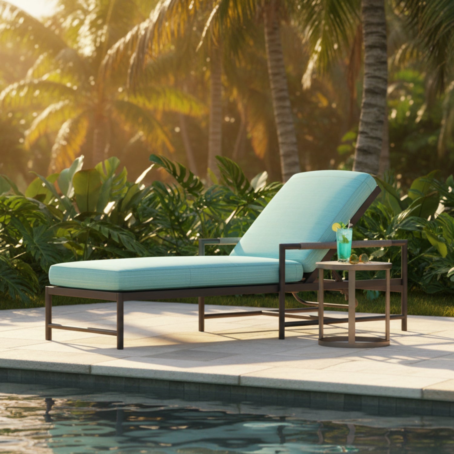 Sunset West Pietra Dupione Celeste Outdoor Chaise