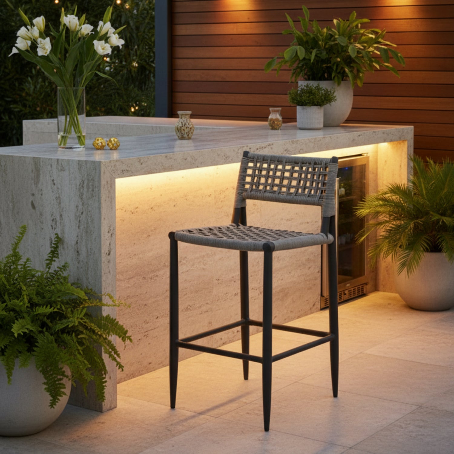 Sunset West Grigio Outdoor Barstool Set of 2