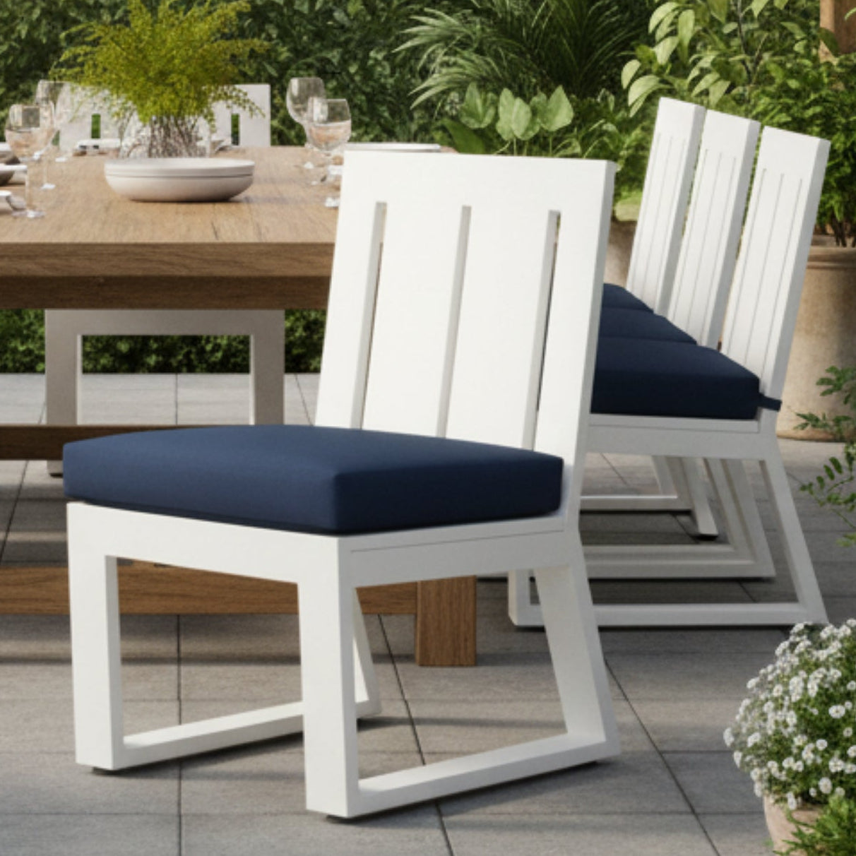 Sunset West Newport Spectrum Indigo Outdoor Armless Dining Chair Set of 2
