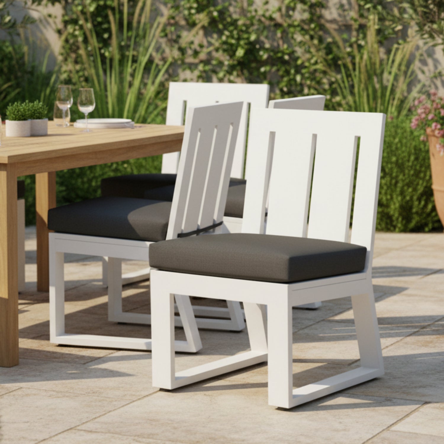 Sunset West Newport Spectrum Carbon Outdoor Armless Dining Chair Set of 2