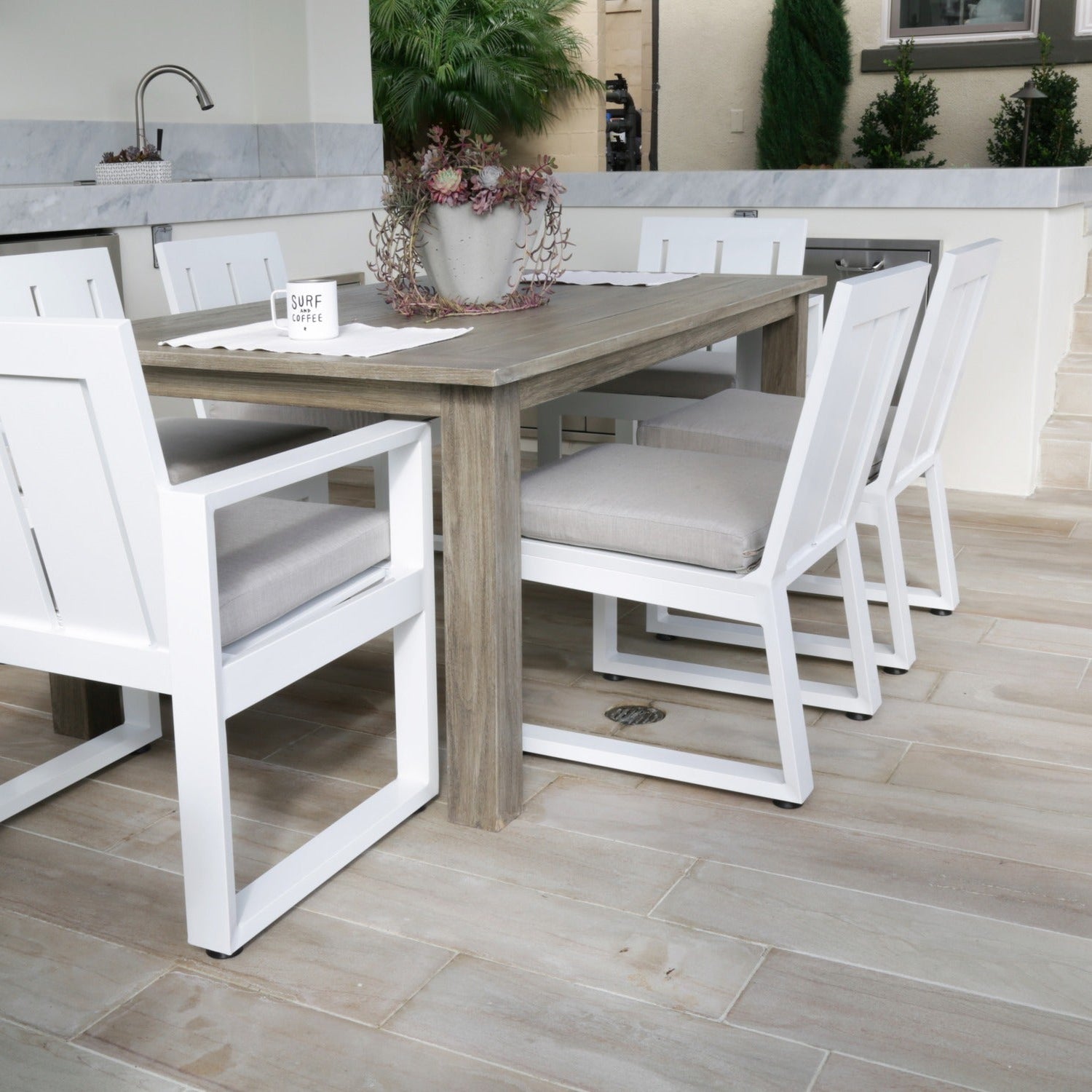 Sunset West Newport Canvas Natural Outdoor Armless Dining Chair Set of 2