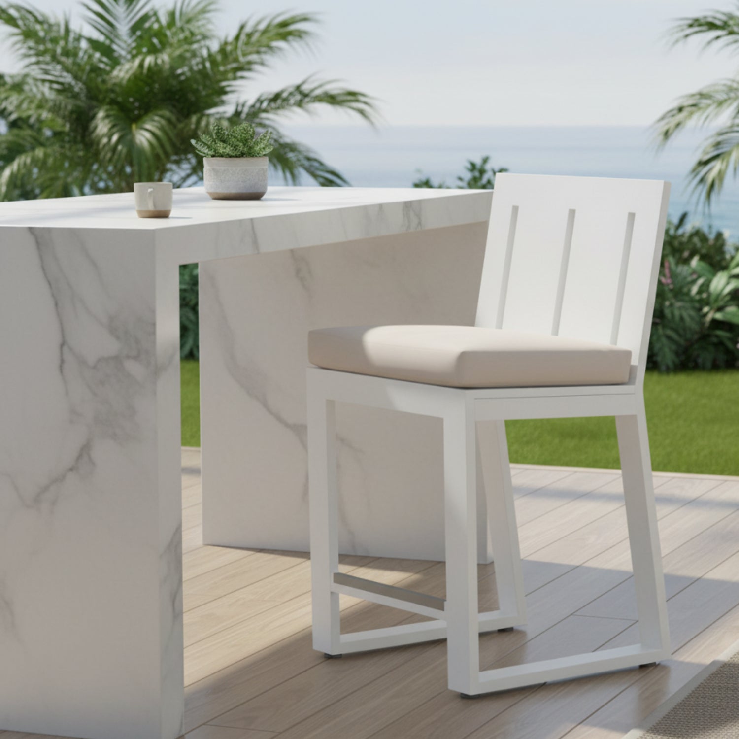 Sunset West Newport Canvas Natural Outdoor Counter Stool Set of 2