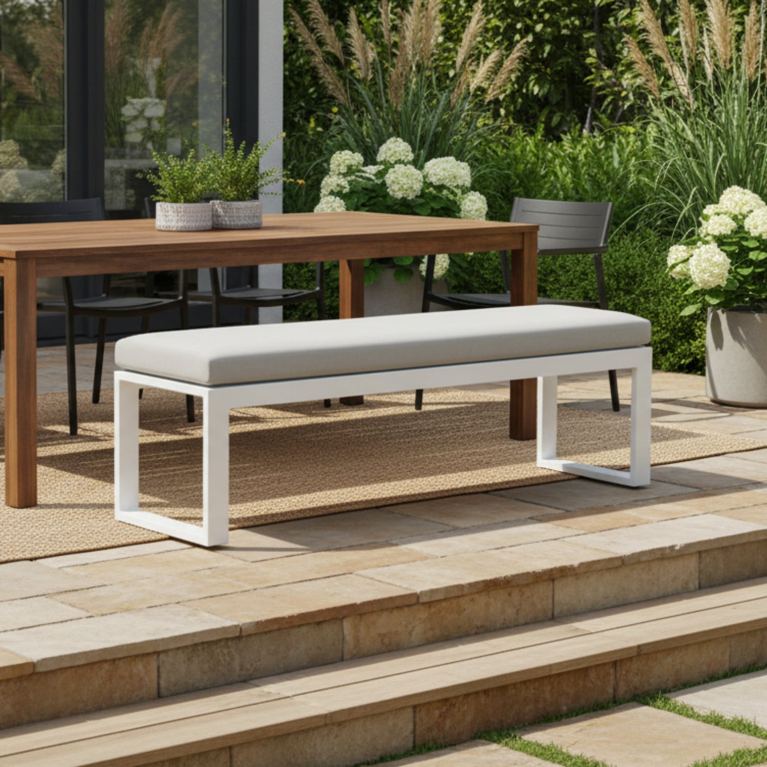 Sunset West Newport Cast Silver Outdoor Dining Bench