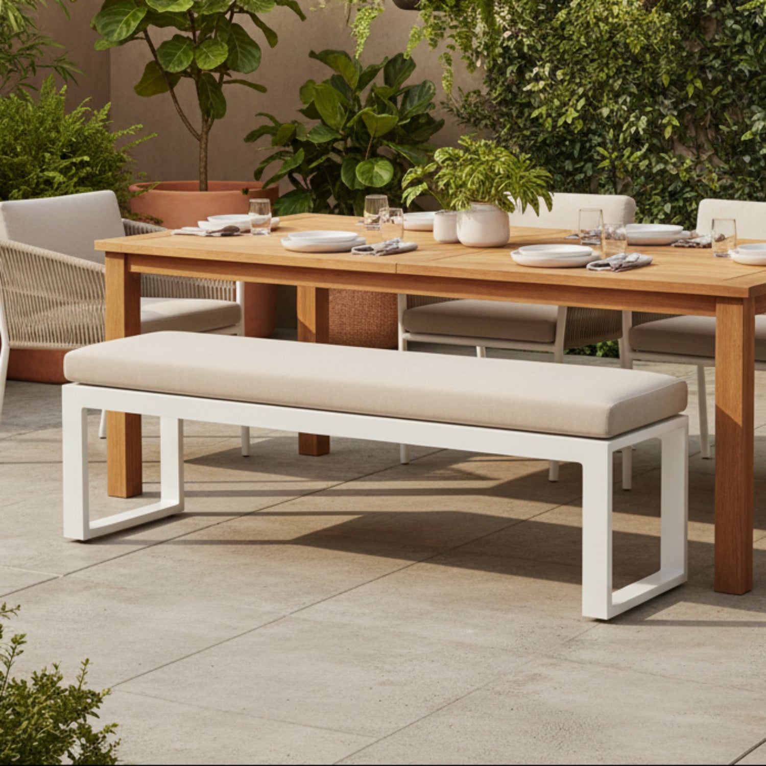 Sunset West Newport Canvas Natural Outdoor Dining Bench