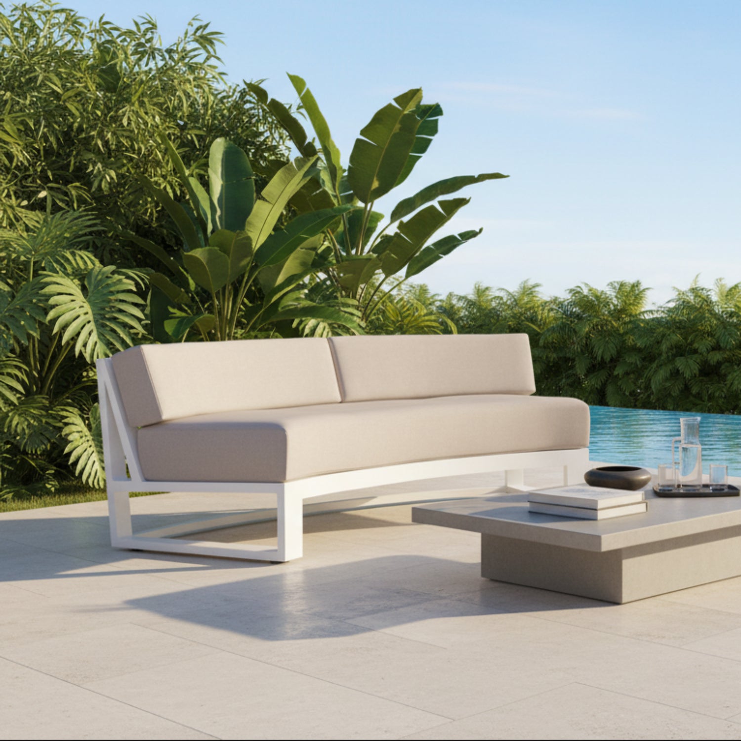 Sunset West Newport Curved Canvas Natural Curved Outdoor Sofa