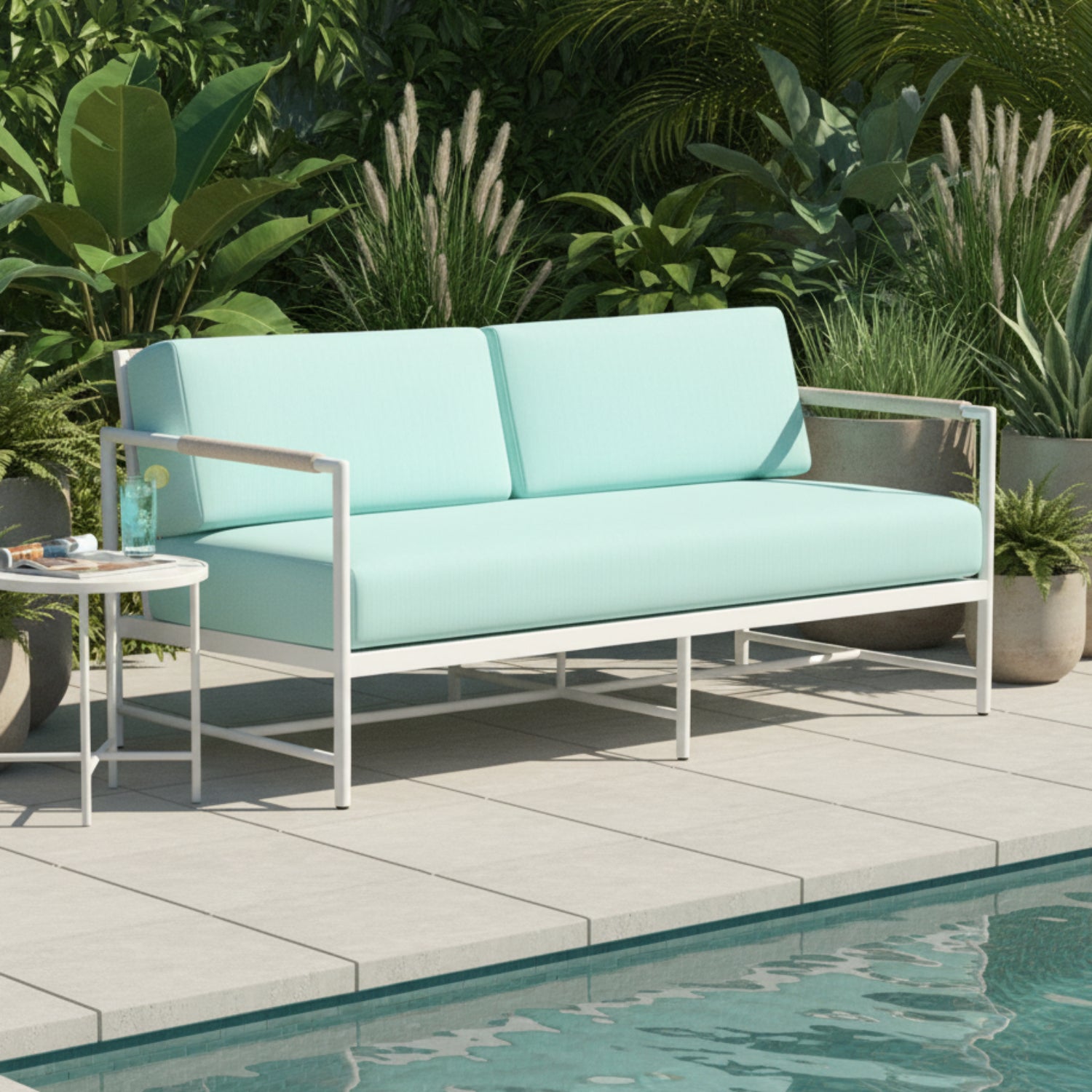 Sunset West Sabbia Dupione Celeste Outdoor Loveseat