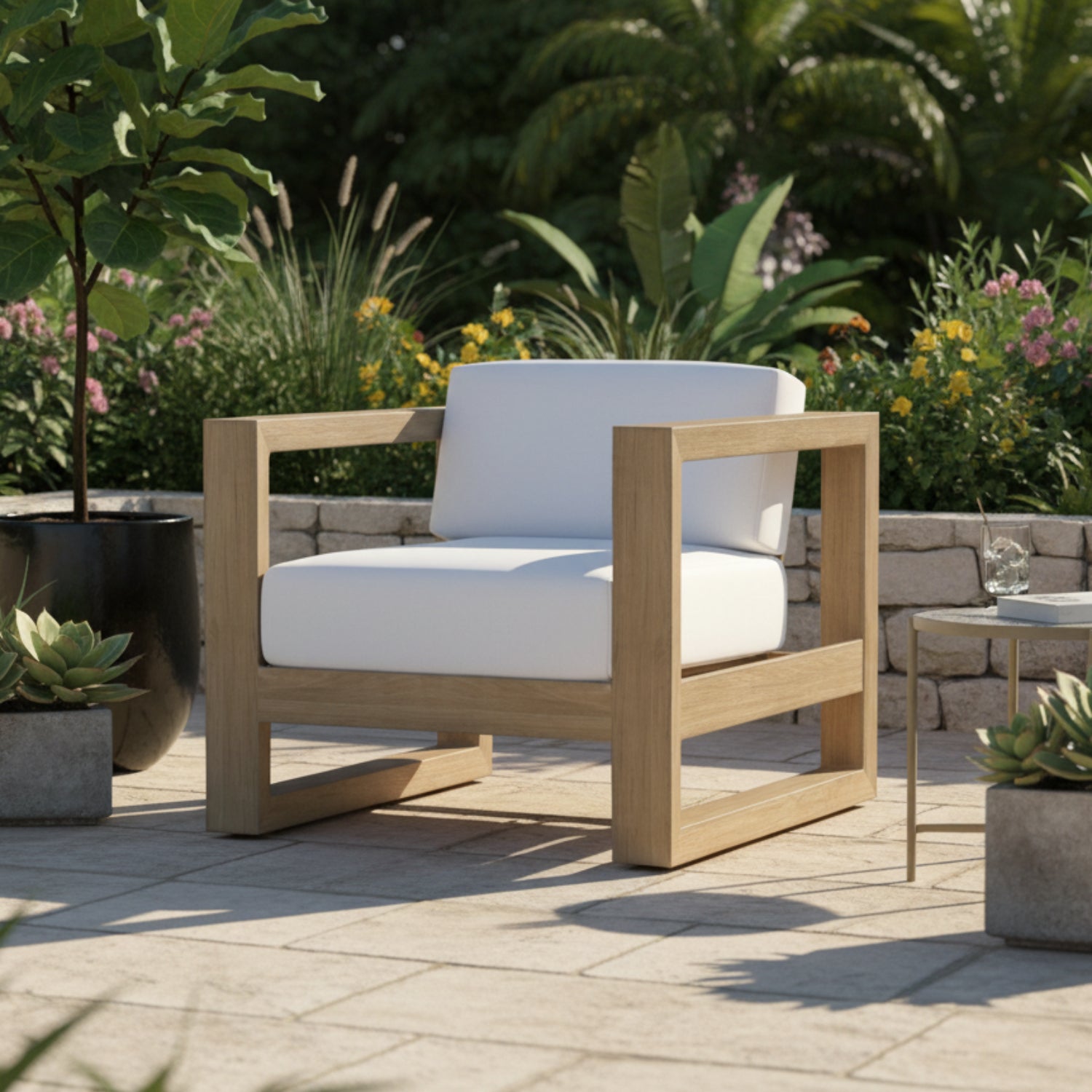 Sunset West Coastal Teak Canvas NaturalOutdoor Club Chair