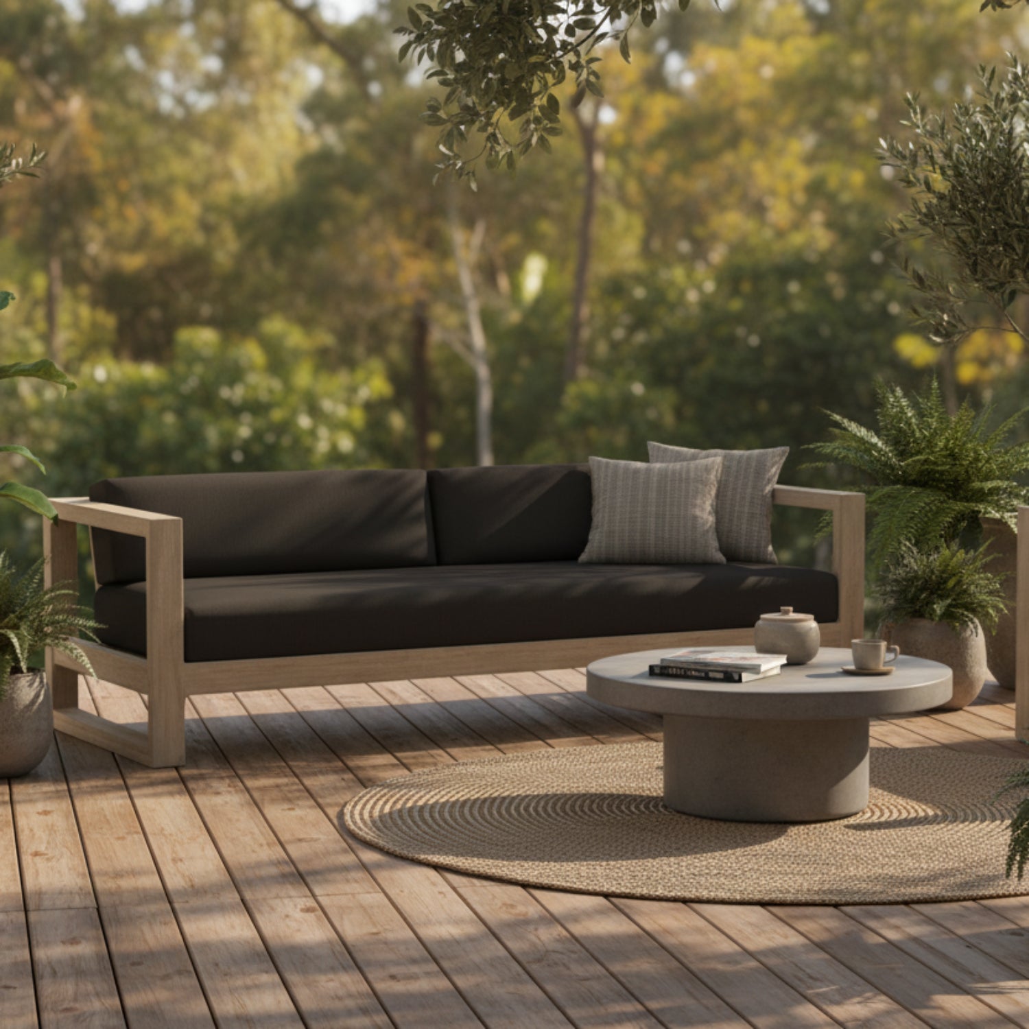 Sunset West Coastal Teak Spectrum Carbon Outdoor Sofa