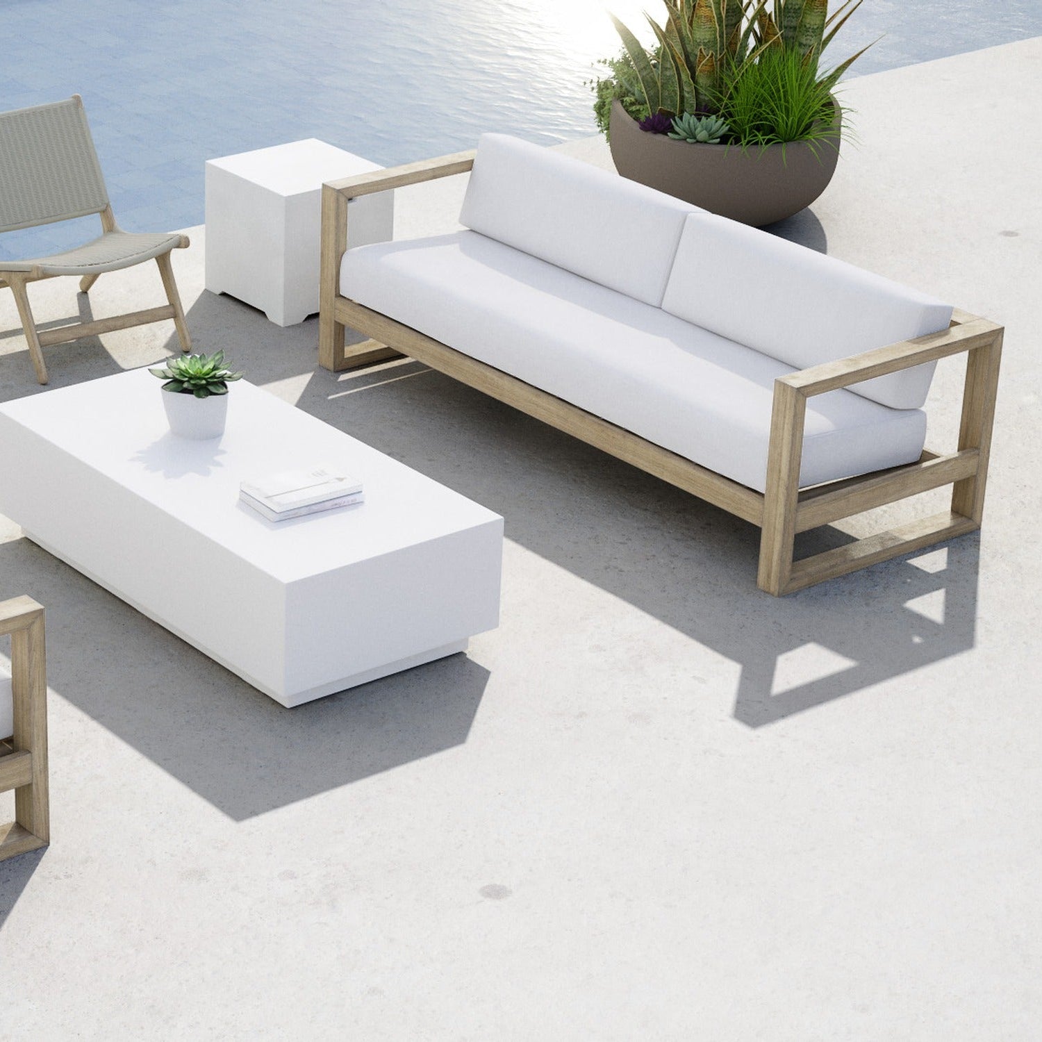 Sunset West Coastal Teak Canvas Natural Outdoor Sofa