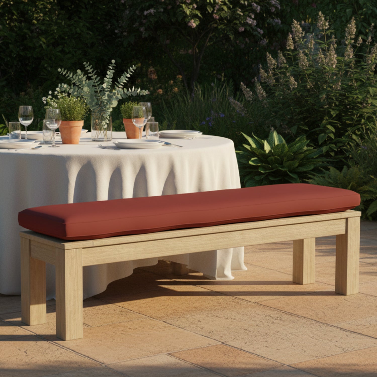 Sunset West Coastal Teak Canvas HennaOutdoor Dining Bench