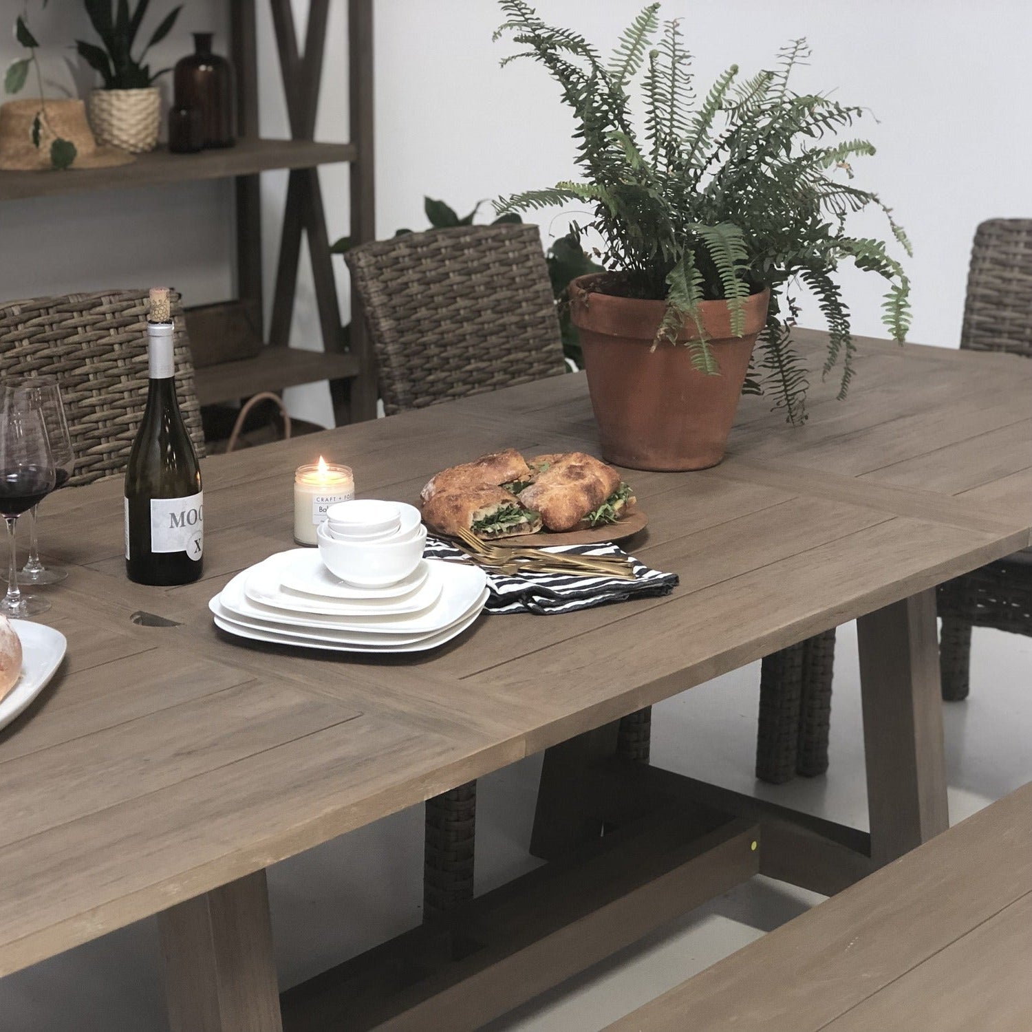 Sunset West Coastal Teak with Leaf Extension Outdoor Dining Table